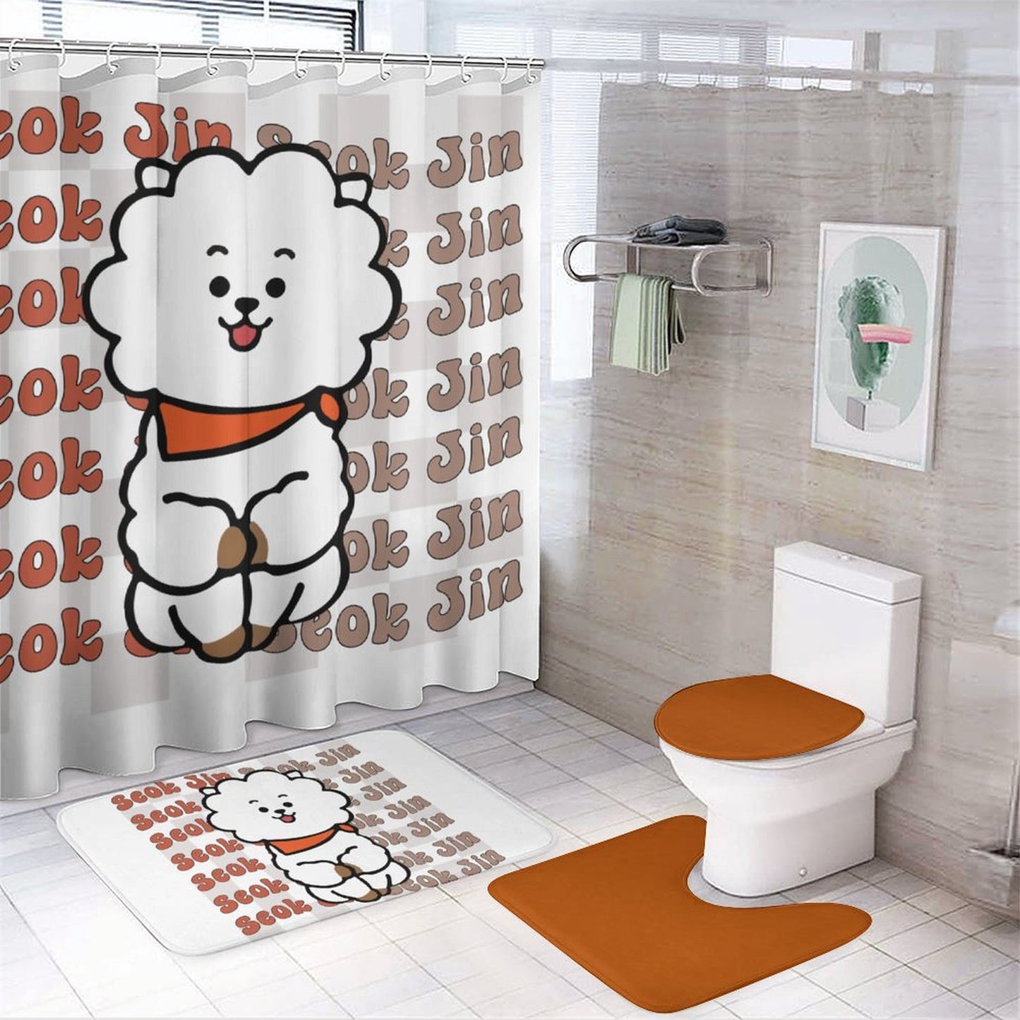 BTS Jin BT21 Bathroom 4-Piece Set | K-Pop Fan Home Decor Gift