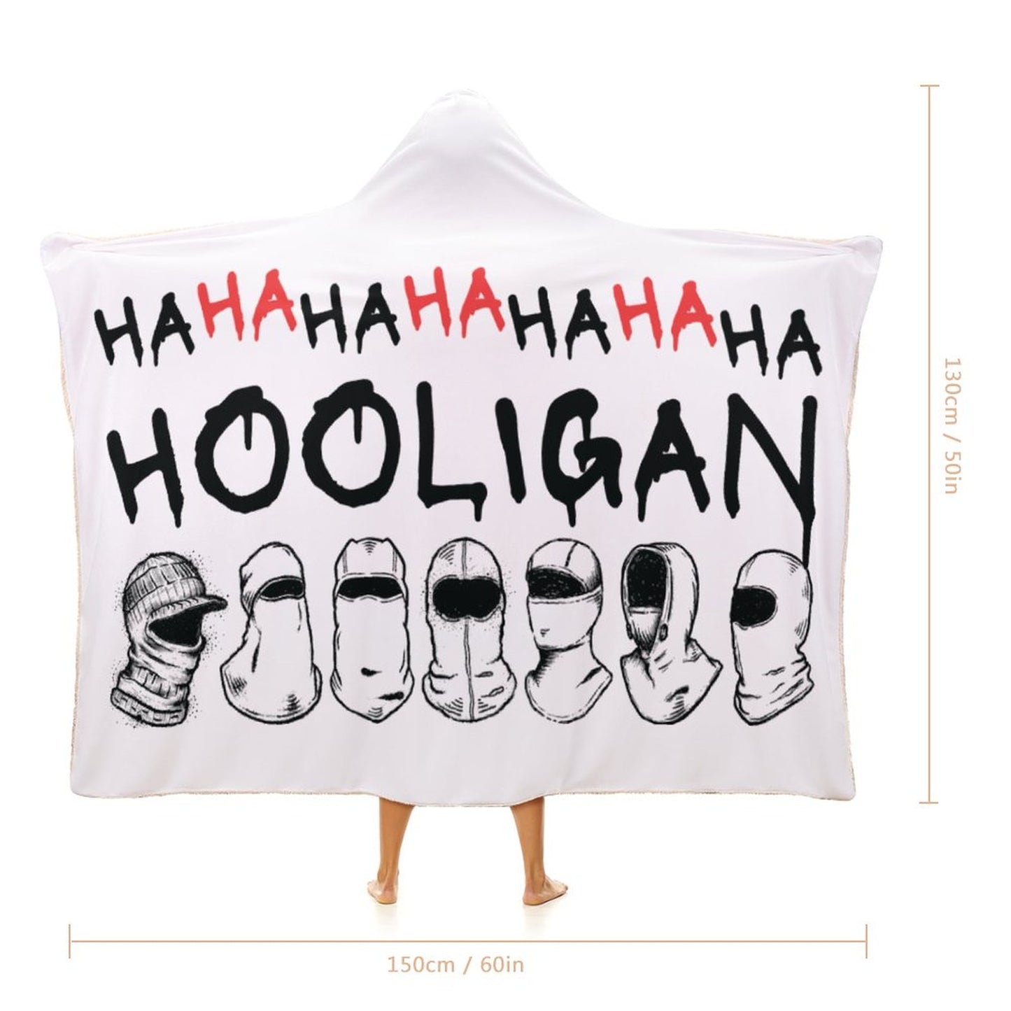BTS Hooligan hooded blanket in white premium arctic velvet, perfect for K-Pop fans and ARMY concert gear.