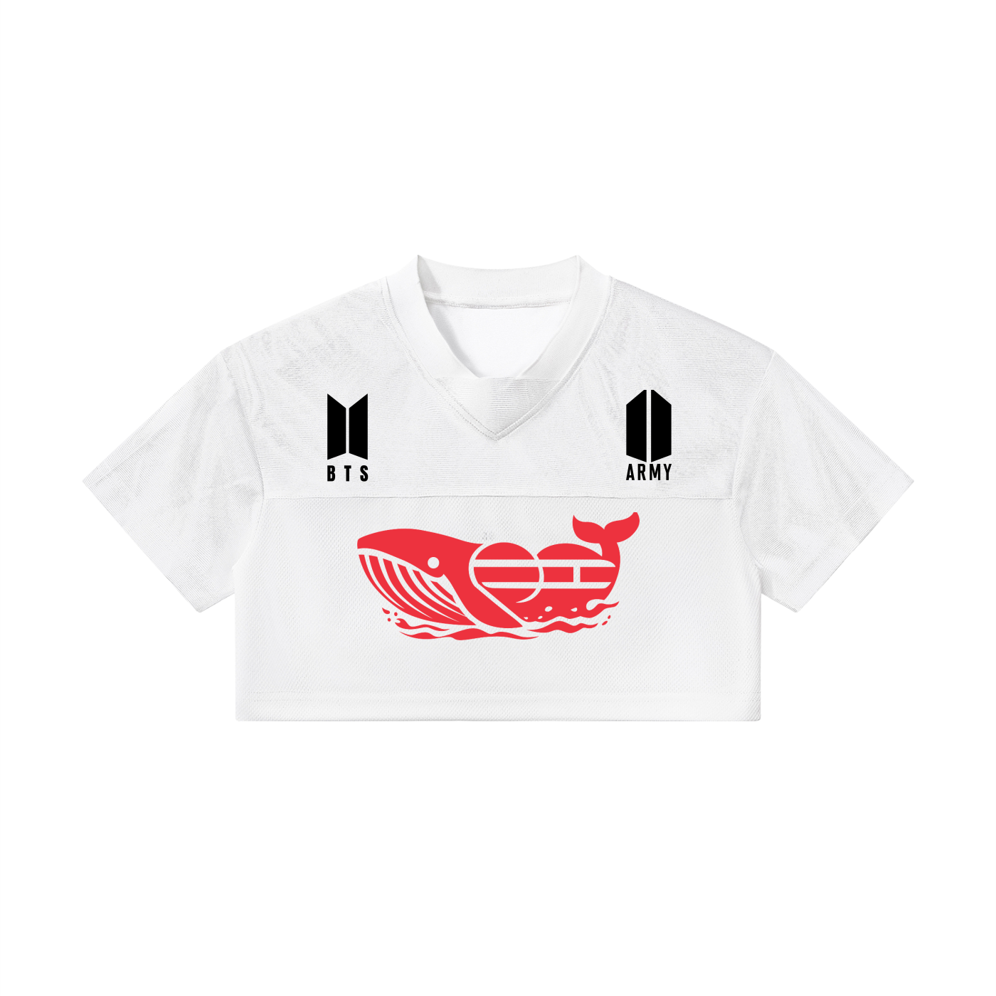 BTS Jimin cropped paneled v-neck jersey in white streetwear style