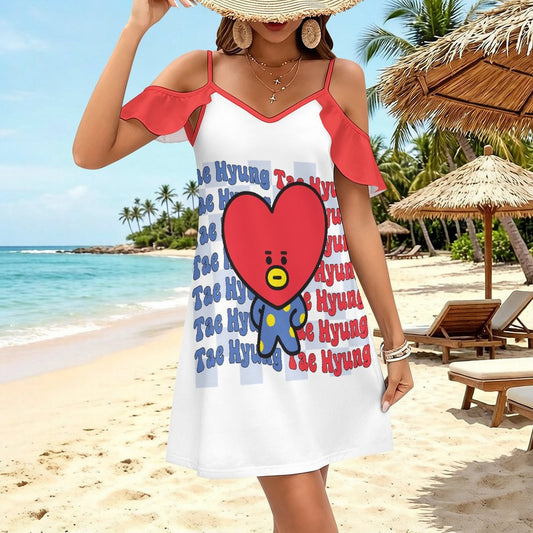 BT21 Tata V Taehyung Ruffle Spaghetti Strap Dress | K-Pop Fan Merch