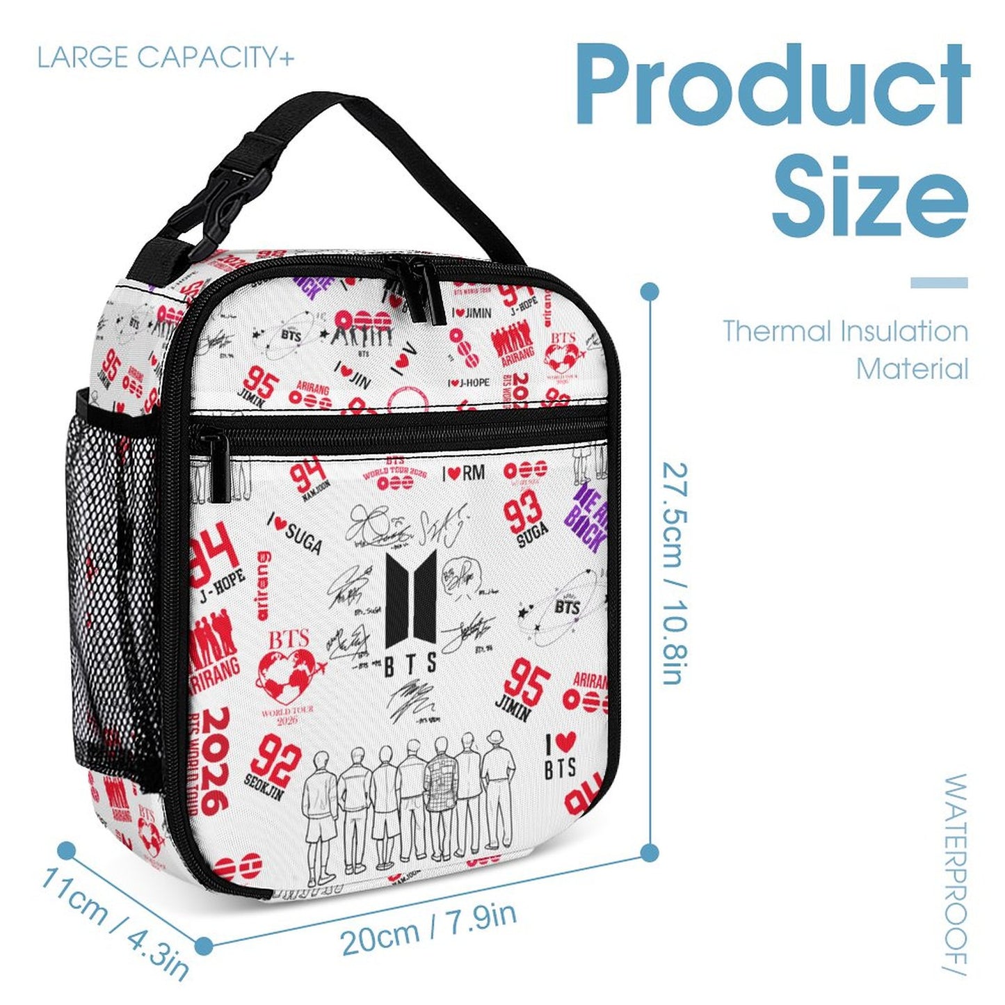 BTS ARMY "Borahae" 3-Piece School Backpack Set | K-Pop Aesthetic Travel Bag, Insulated Lunch Bag & Pencil Case