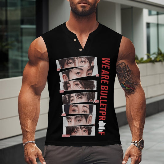 BTS Inspired Henley Tank Top | We Are Bulletproof All-Over Print Vest