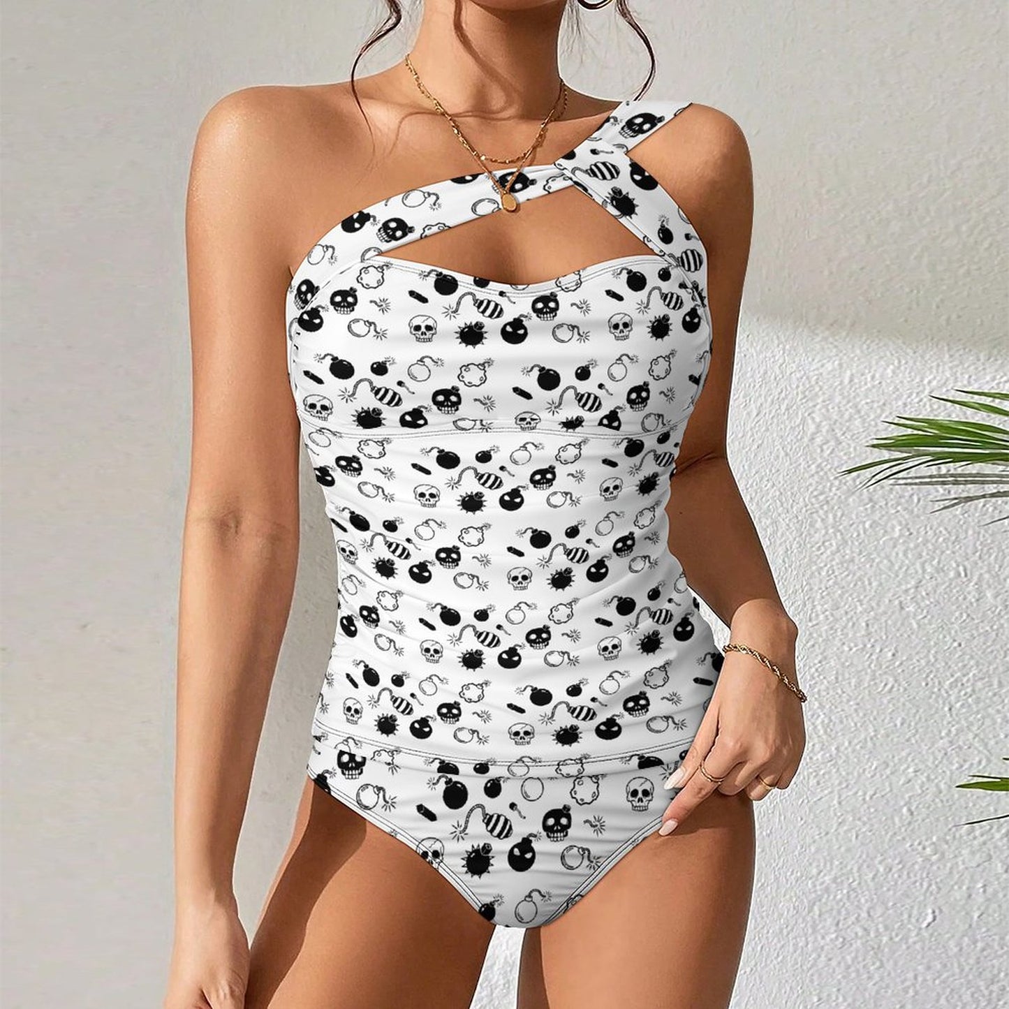 Skulls and Bombs Two-Piece Swimsuit Set · Edgy Y2K Grunge Bikini · Alt Fashion Summer Streetwear