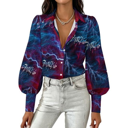 Stray Kids Lightning Graphic Lantern Long Sleeve Blouse | SKZ Stay Streetwear
