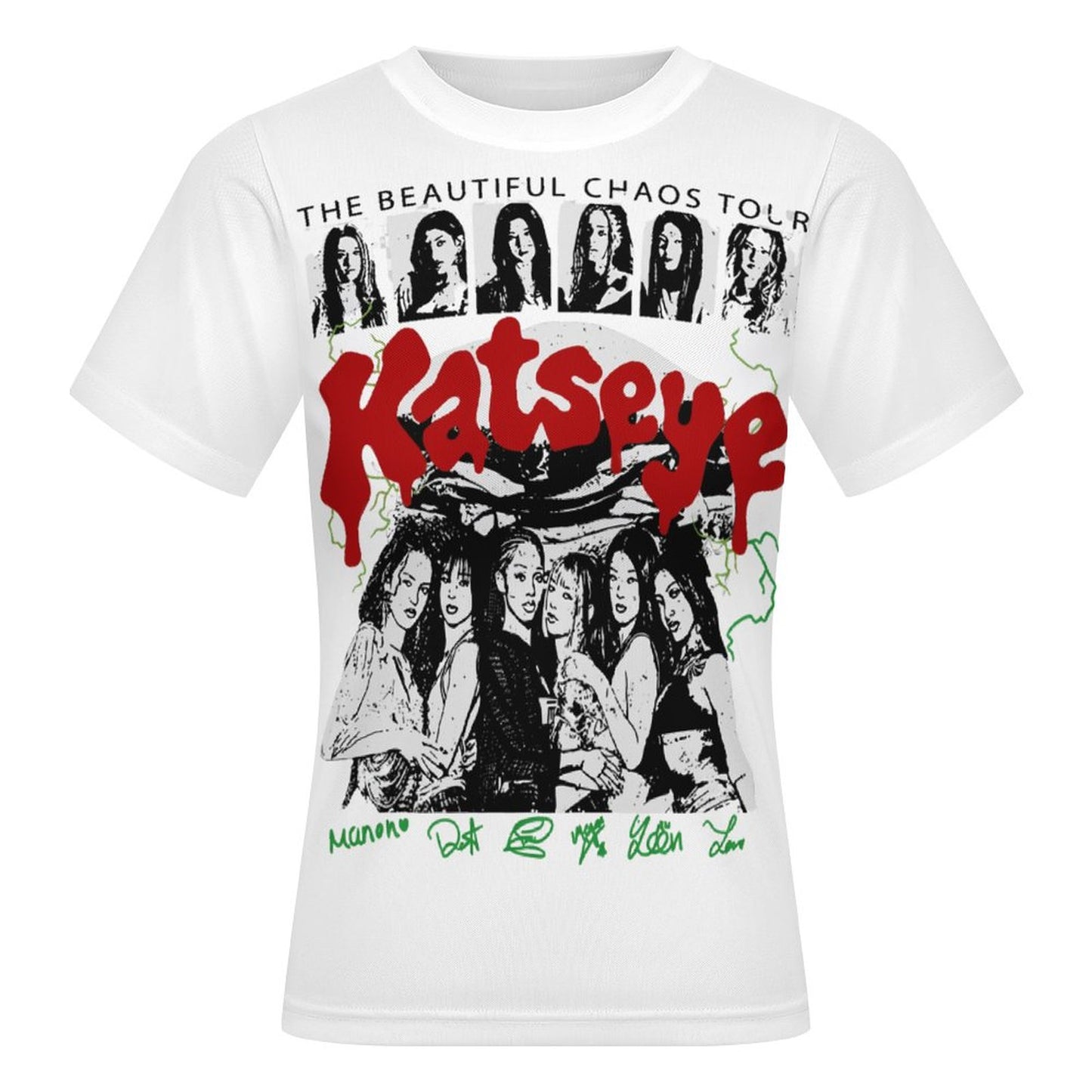 Katseye Inspired All-Over Print Mesh Top | Sheer Short Sleeve Eyekon Fan Tee