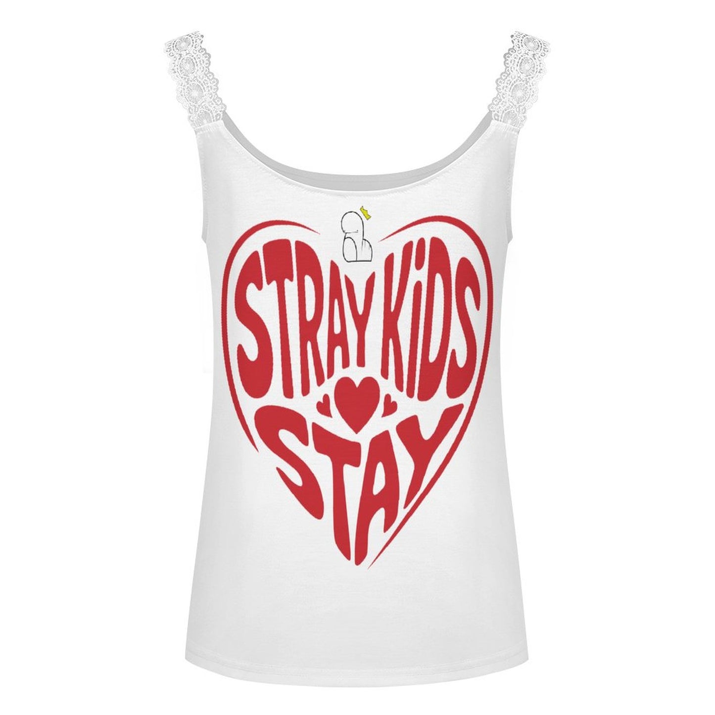 Back view of the sleeveless all-over print SKZOO camisole, showing the comfortable fit of the shoulder straps and the continuous graphic layout across the premium fabric.