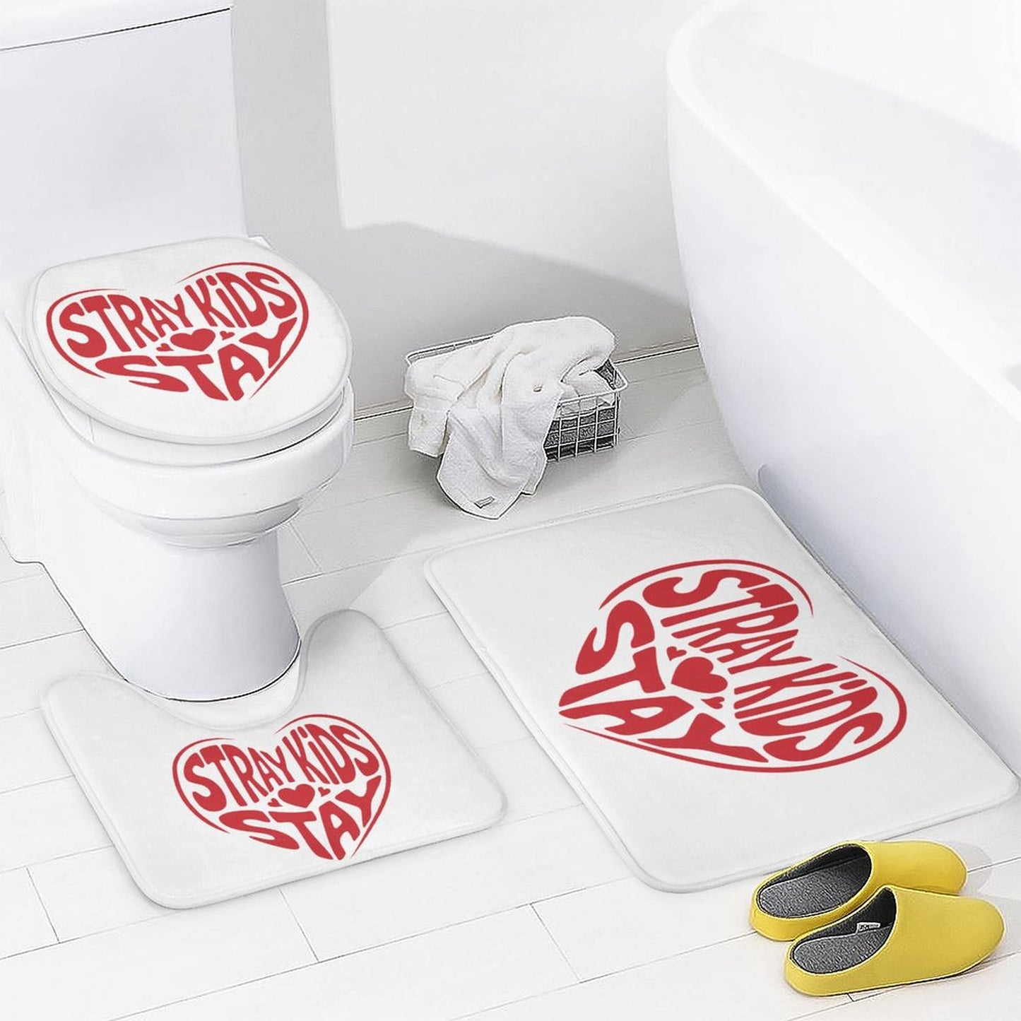 Stray Kids SKZOO Custom Bathroom Set | 4-Piece Shower Curtain & Bath Mat Set
