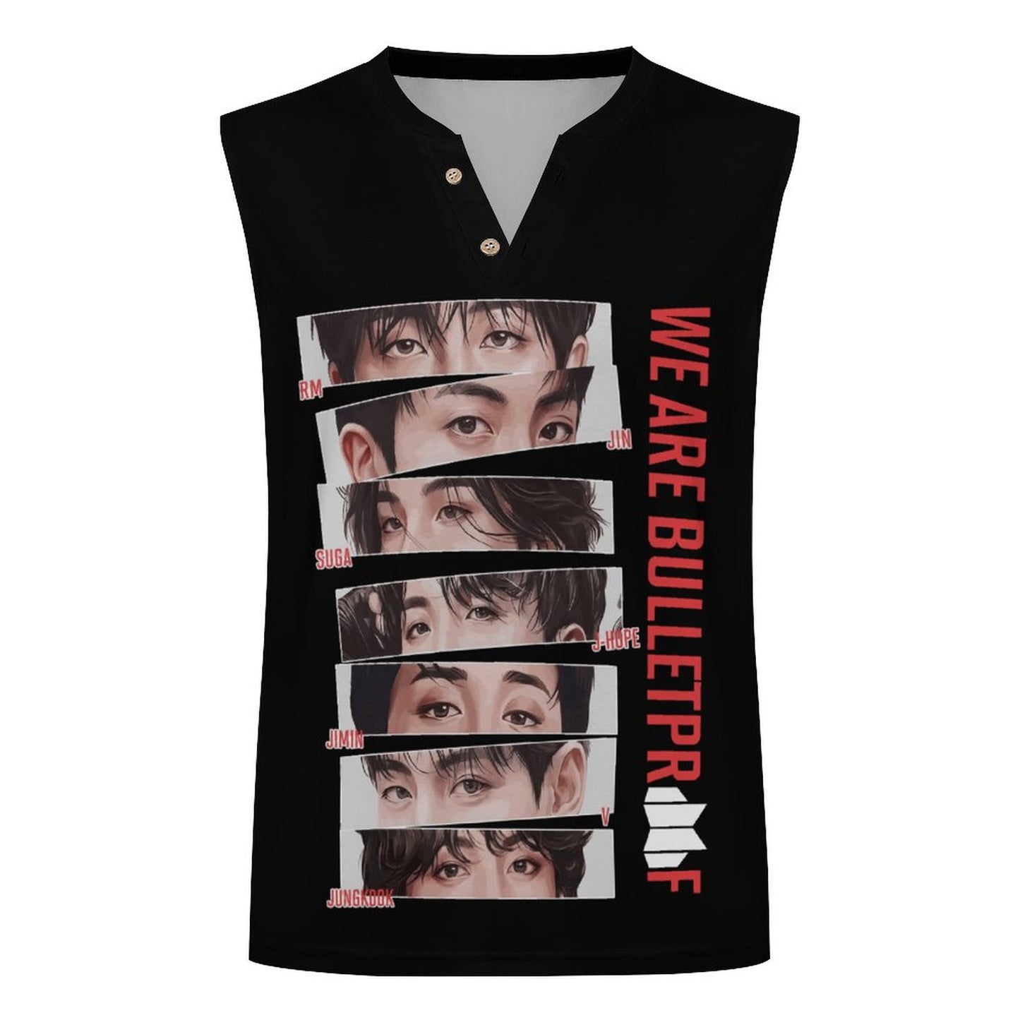 BTS Inspired Henley Tank Top | We Are Bulletproof All-Over Print Vest