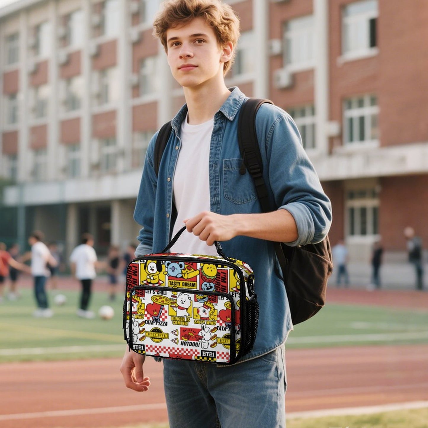 BT21 Inspired Large Capacity Insulated Lunch Bag – K-Pop Aesthetic Crossbody Tote