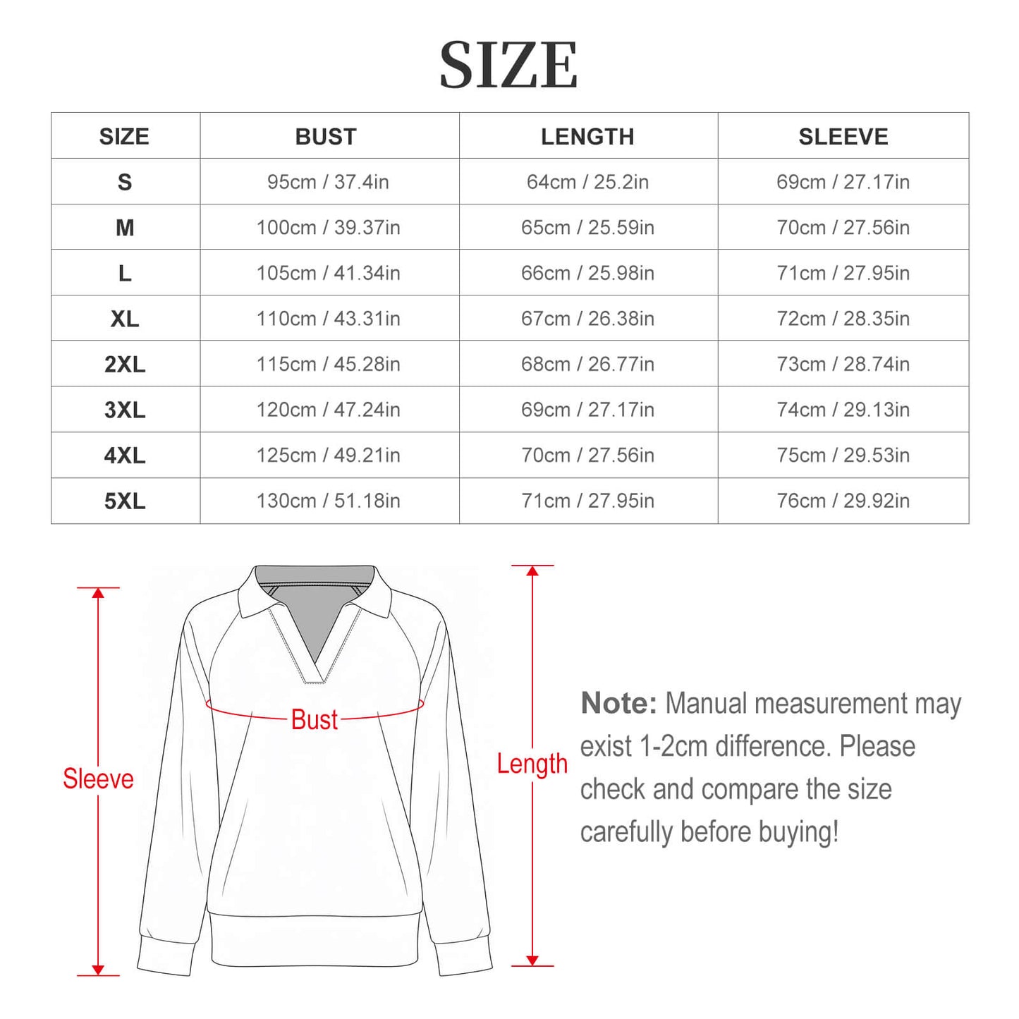 170gsm Casual Long Sleeve V-Neck Sweatshirt(All-Over Printing)
