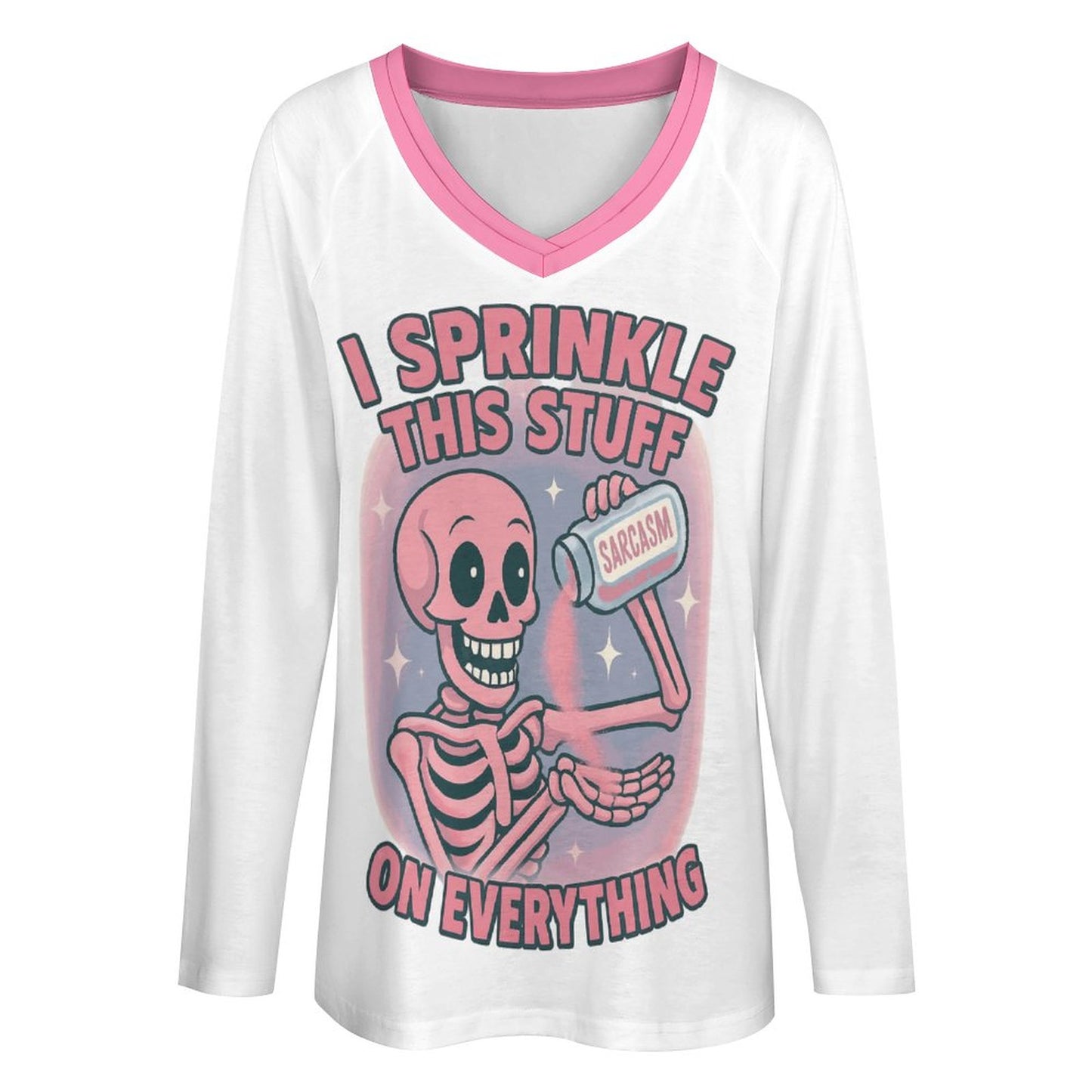 V-neck Loose Long Sleeve T-shirt(All-Over Printing)