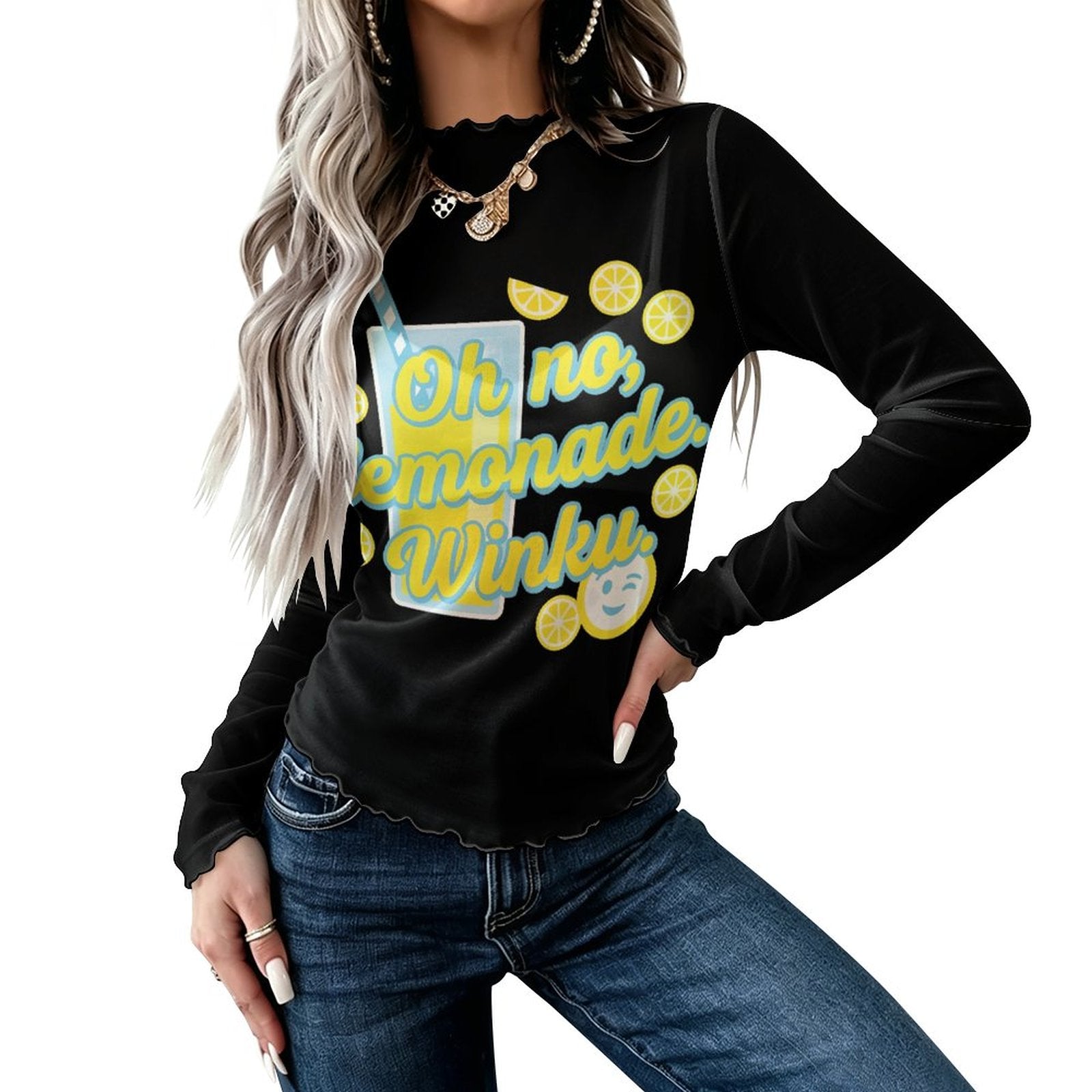 100gsm High Neck Mesh Top For Women(All-Over Printing) — front view