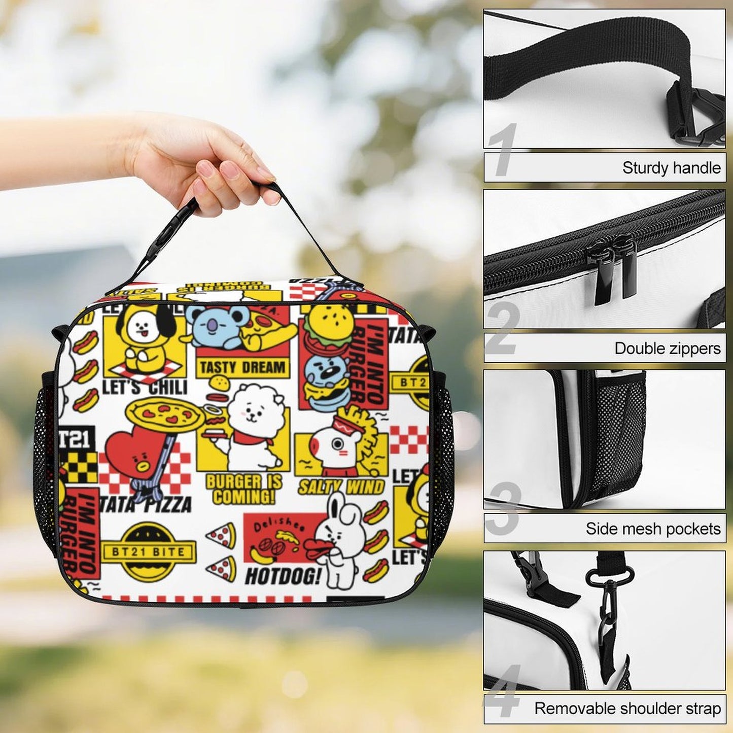 BT21 Inspired Large Capacity Insulated Lunch Bag – K-Pop Aesthetic Crossbody Tote