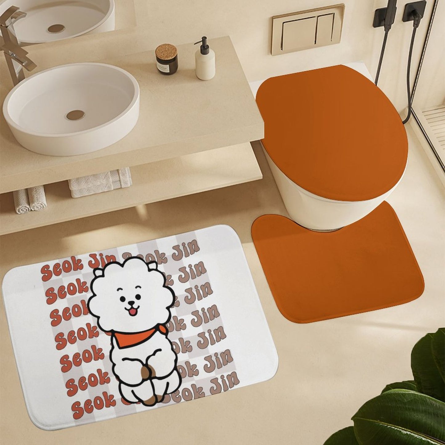 BTS Jin BT21 Bathroom 4-Piece Set | K-Pop Fan Home Decor Gift