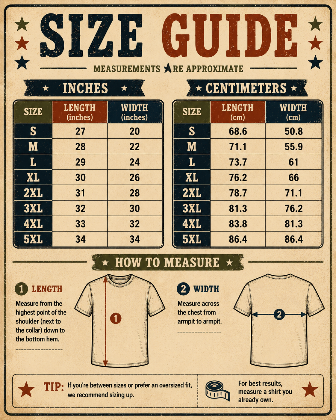 Sizing and garment measurement chart in inches and cm for unisex Stray Kids meme fleece hoodie sizes S to 5XL