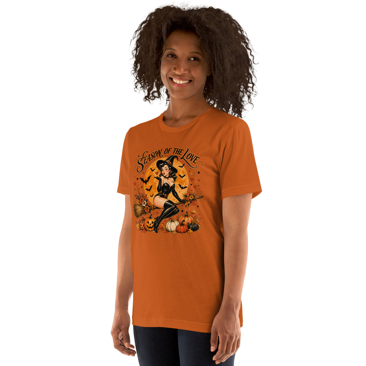 Unisex sizing guide and measurement chart for Season of the Witch graphic t-shirt