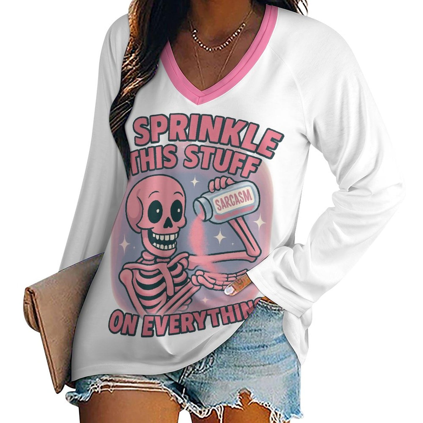 V-neck Loose Long Sleeve T-shirt(All-Over Printing)