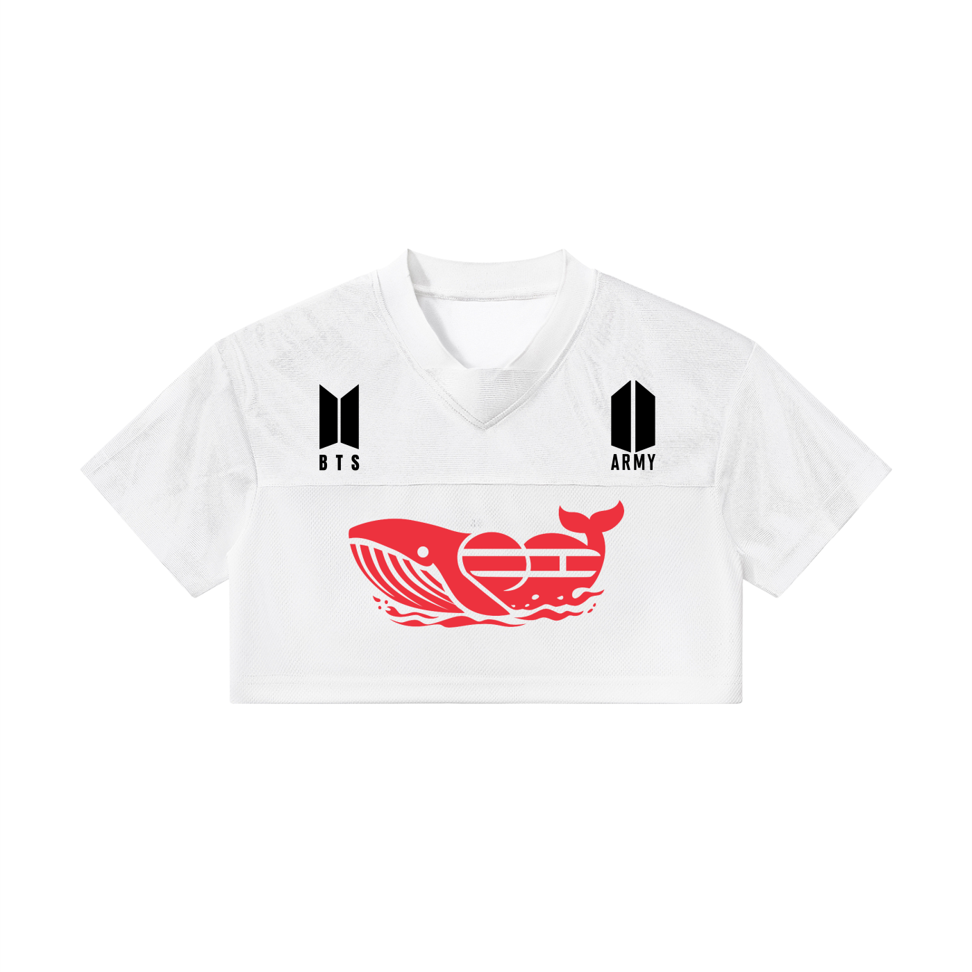 Women's cropped paneled v-neck jersey top in white sporty streetwear style