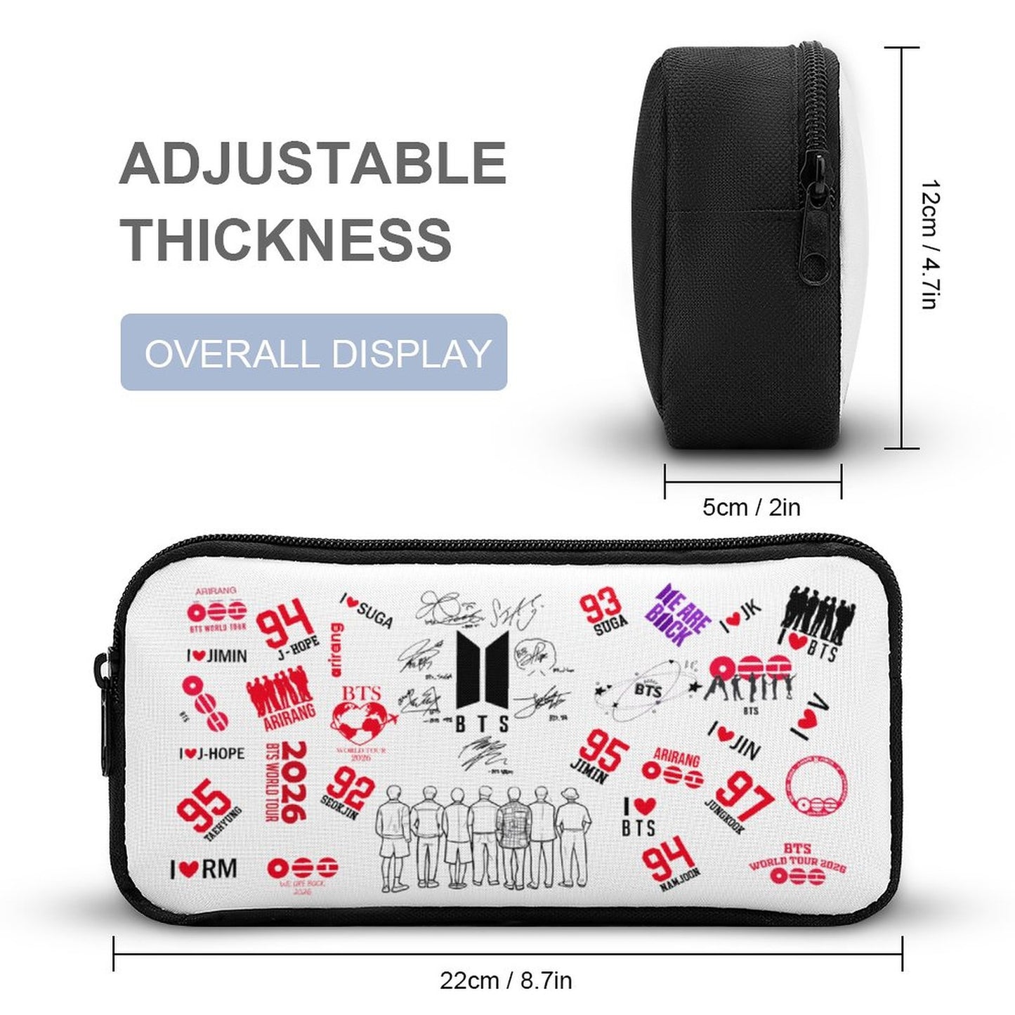 BTS ARMY "Borahae" 3-Piece School Backpack Set | K-Pop Aesthetic Travel Bag, Insulated Lunch Bag & Pencil Case