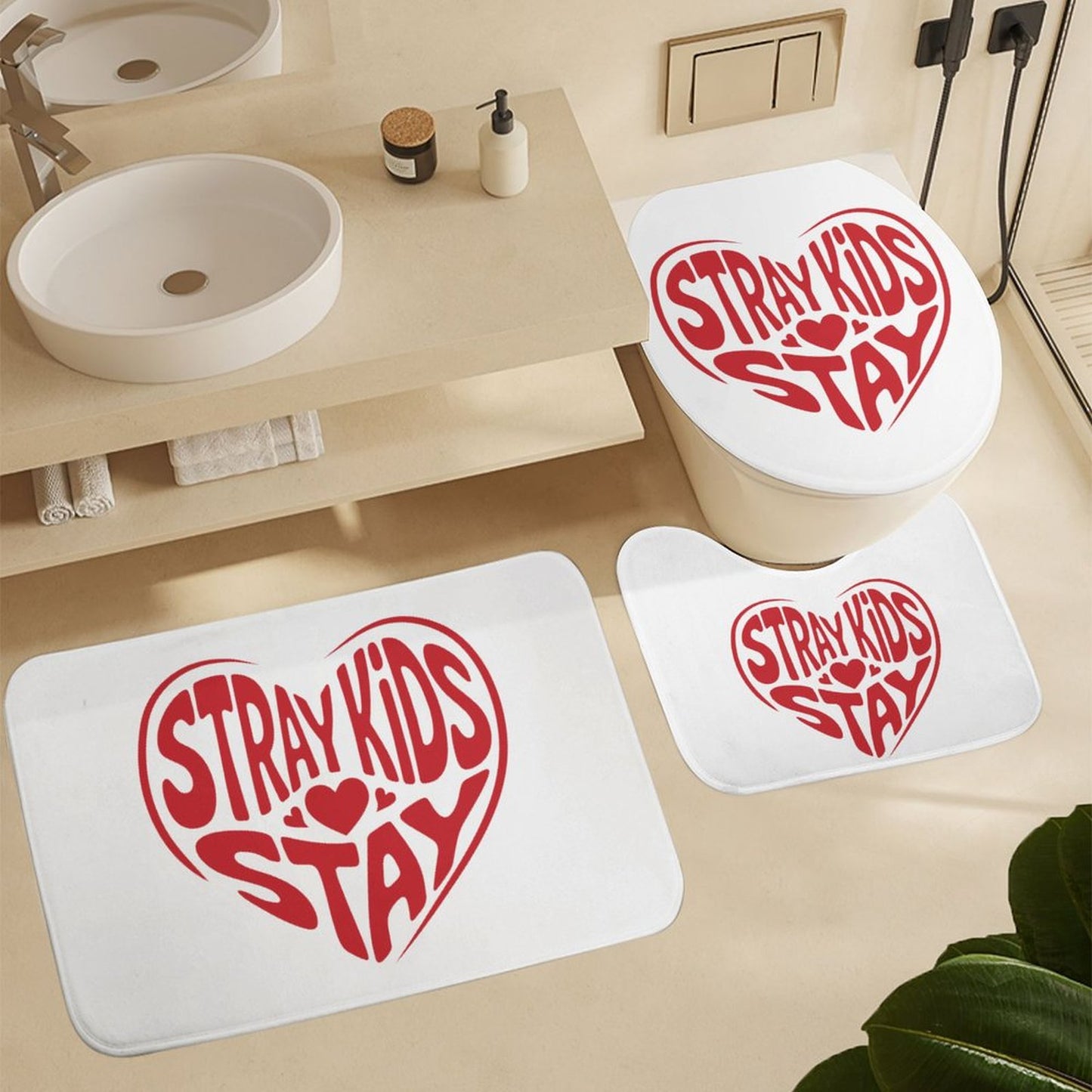 Stray Kids SKZOO Custom Bathroom Set | 4-Piece Shower Curtain & Bath Mat Set