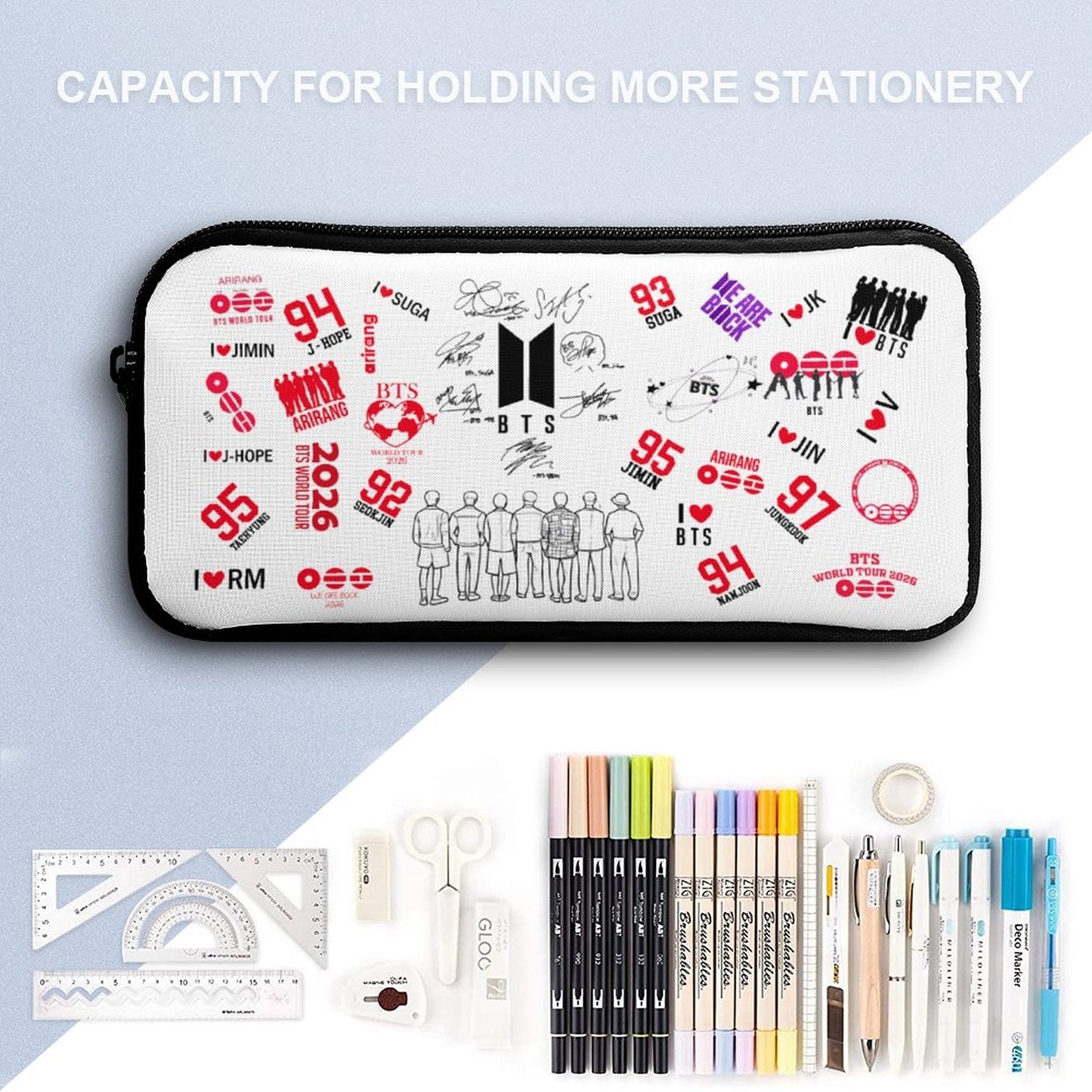 BTS ARMY "Borahae" 3-Piece School Backpack Set | K-Pop Aesthetic Travel Bag, Insulated Lunch Bag & Pencil Case