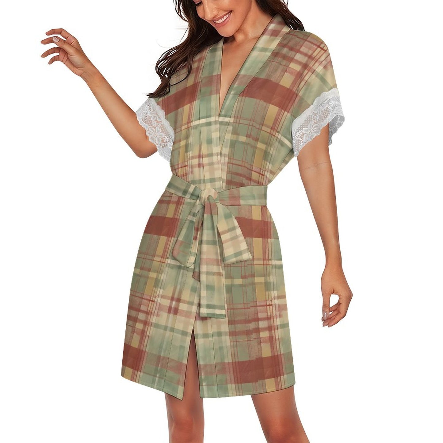 180gsm Lace Trimmed Short Sleeve Nightgown(All-Over Printing)