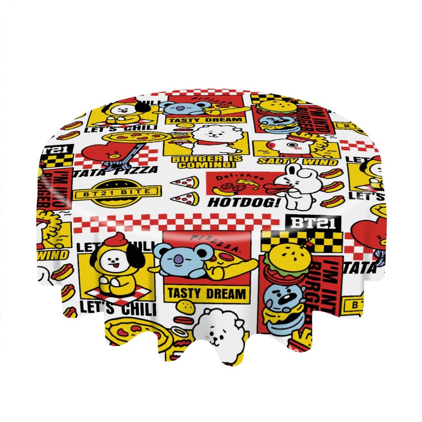 BT21 Inspired Round Tablecloth – Premium 60" K-Pop Aesthetic Dining & Picnic Cover
