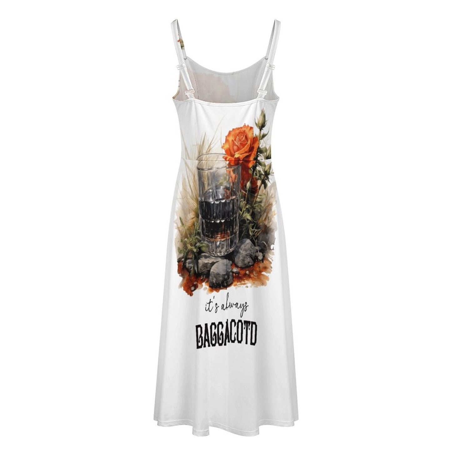 "It's Always BAGGACOTD" Midi Spaghetti Strap Dress – A-Line Sublimation Dress