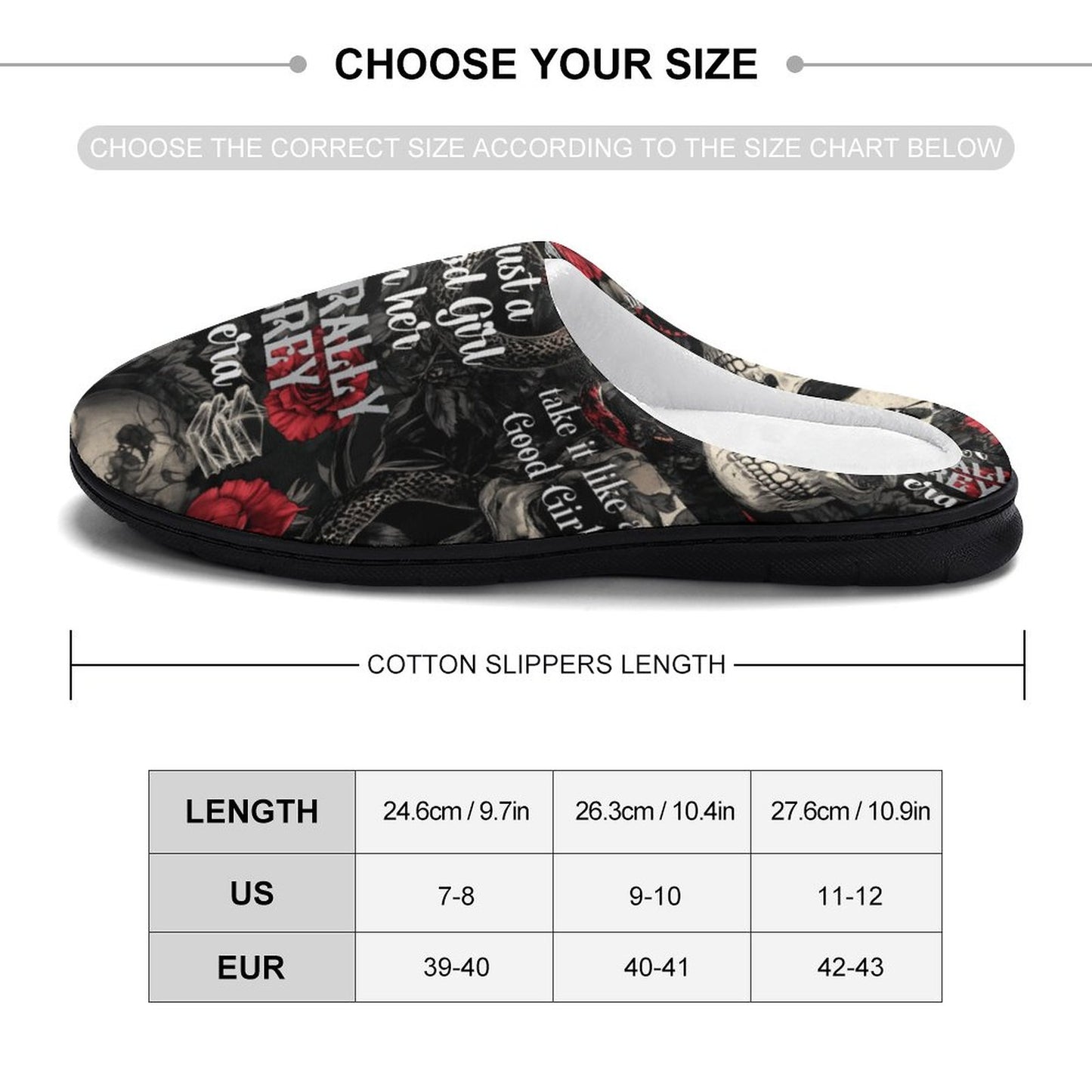 White plush bookish slippers with 'In My Morally Grey Era' text and skull rose design.