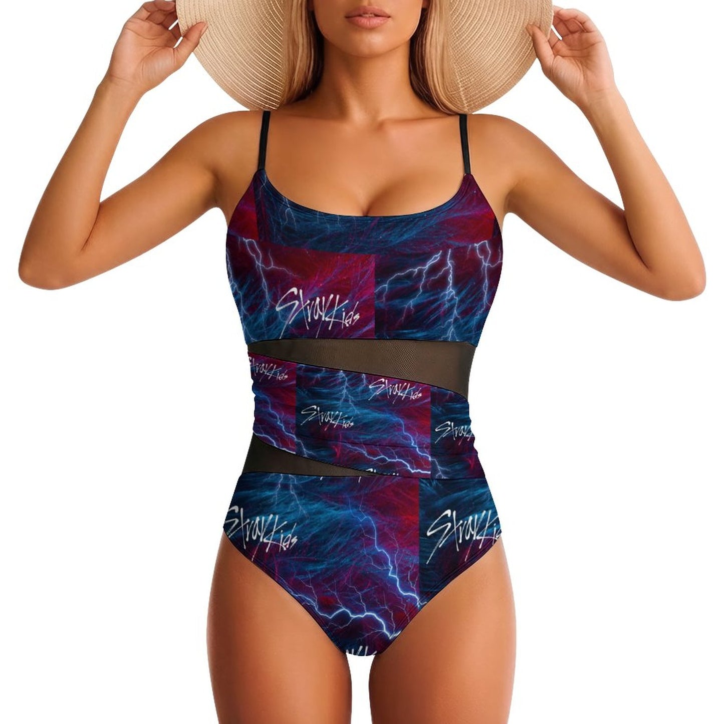 190gsm Mesh Splicing One-Piece Swimsuit(All-Over Printing)