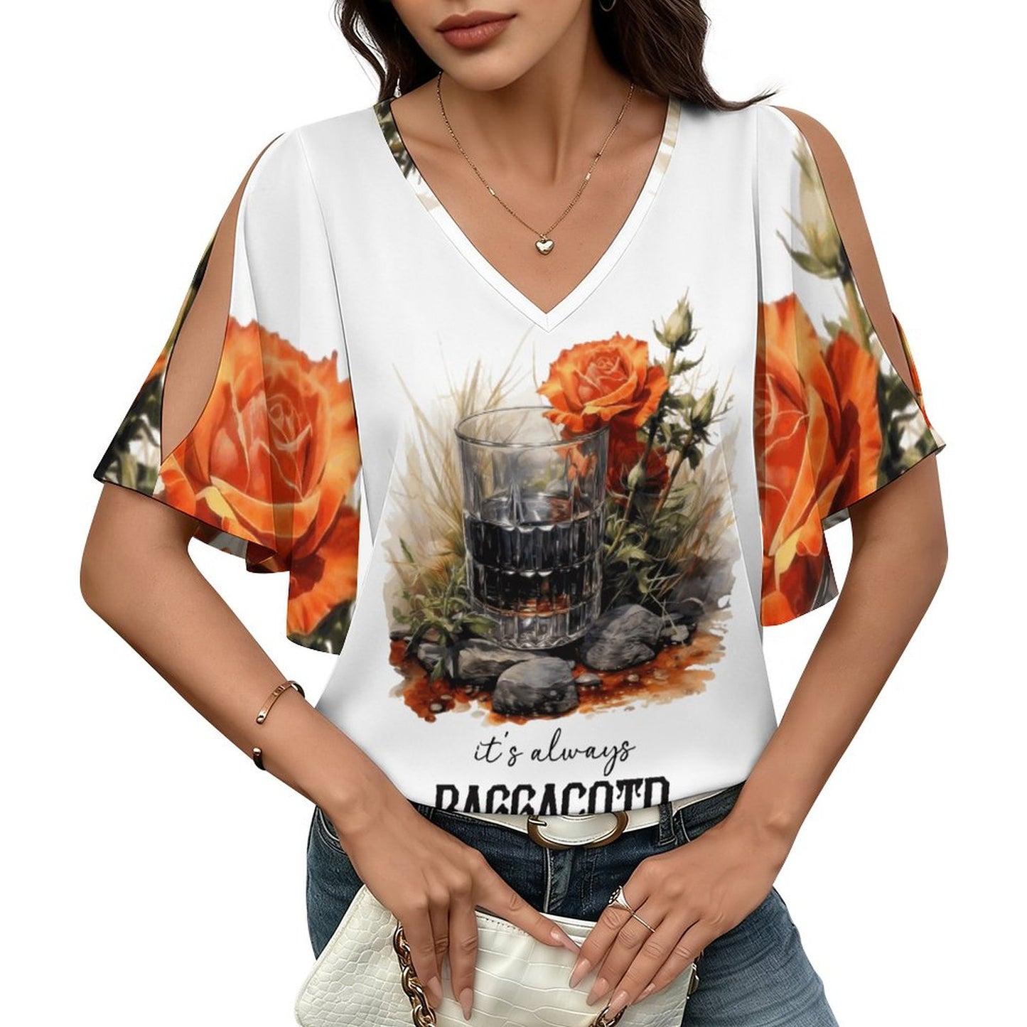 It's Always Baggacotd Cold Shoulder Top - BookTok Aesthetic Reading Blouse