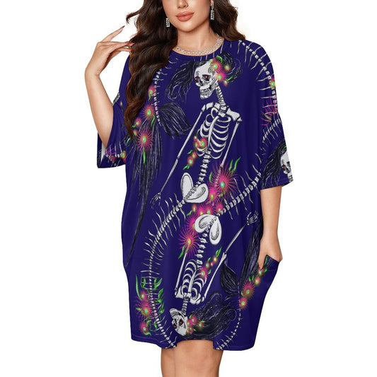 Skeleton Siren Ice Silk Nightdress | Gothic Loungewear All-Over Print