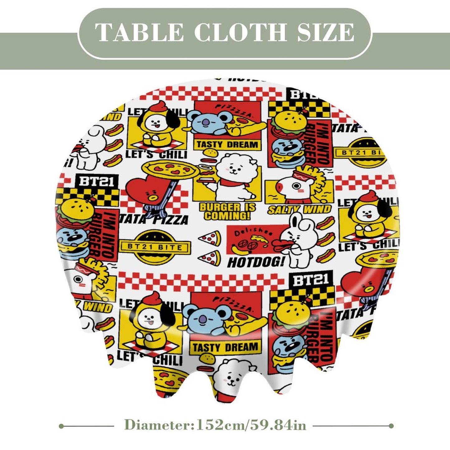 BT21 Inspired Round Tablecloth – Premium 60" K-Pop Aesthetic Dining & Picnic Cover