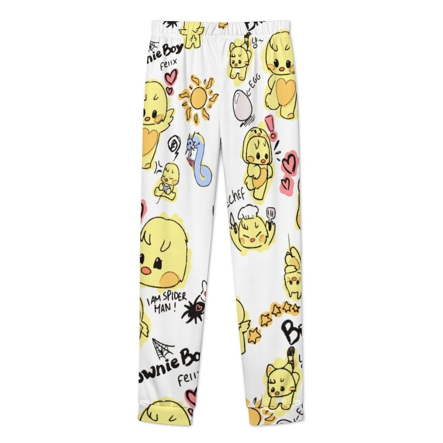 Clothing By Hot Takes Designs white pajama trousers with all-over BbokAri and TASY SKZOO character print