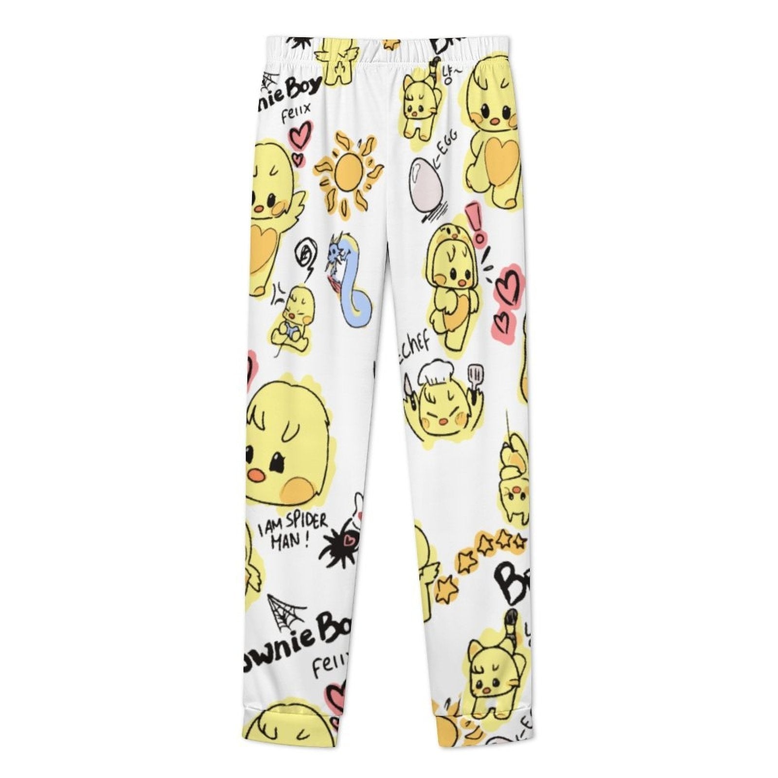 Clothing By Hot Takes Designs white pajama trousers with all-over BbokAri and TASY SKZOO character print