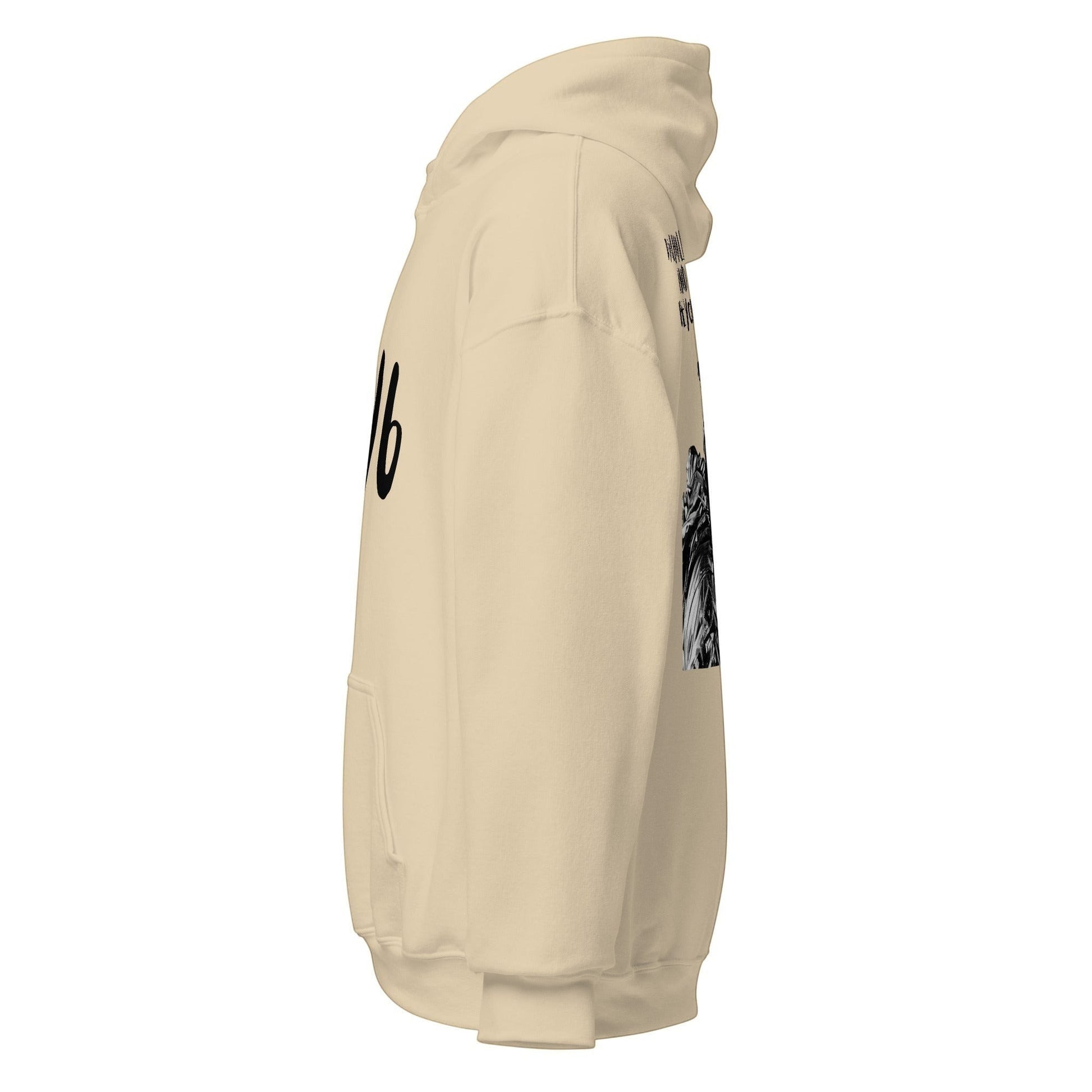 Clothing By Hot Takes Designs beige unisex heavy blend hoodie with IGY6 tactical skull graphic, side view