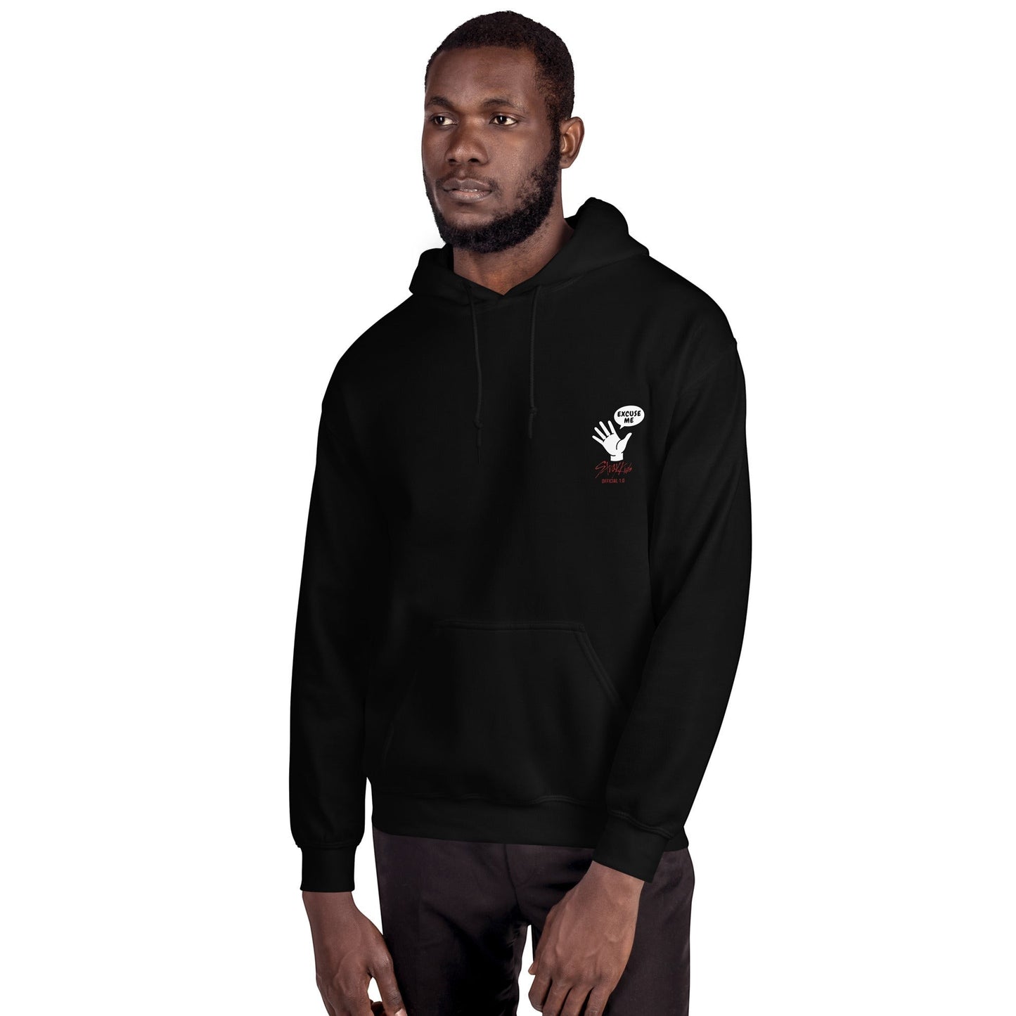 Clothing By Hot Takes Designs black unisex heavy blend hoodie with a small SKZ fandom graphic on the chest
