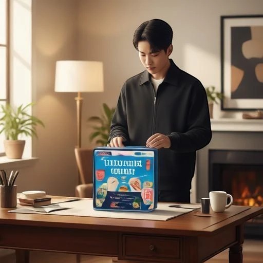 Clothing By Hot Takes Designs black full-zip track jacket worn by a man in a cozy home office setting