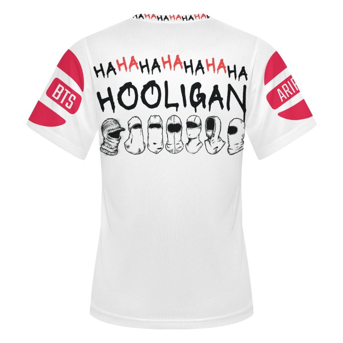 Clothing By Hot Takes Designs BTS World Tour sheer white mesh t-shirt with red and black Hooligan graphic back print