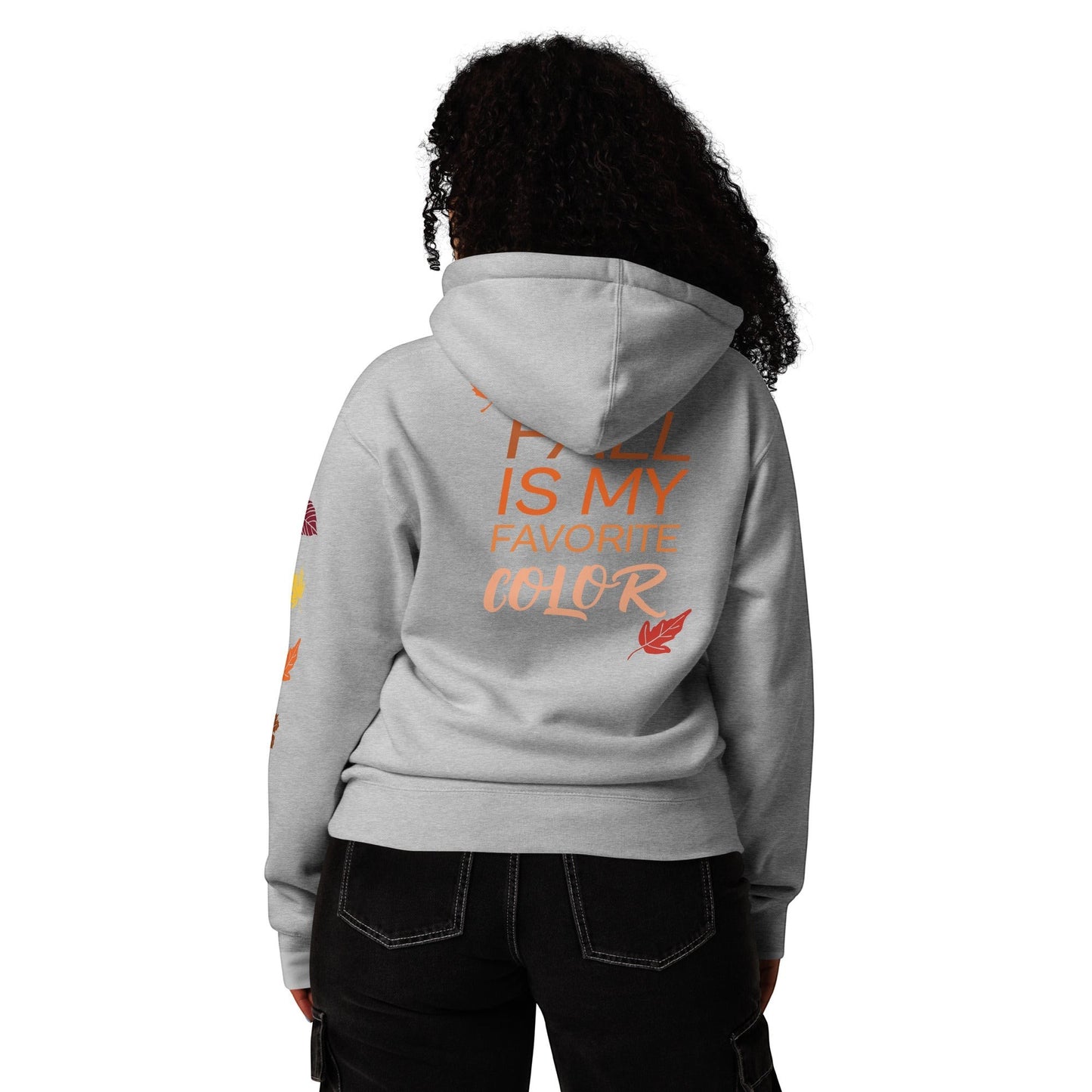 Clothing By Hot Takes Designs grey heavyweight fleece hoodie with fall-themed text and leaf graphics on the back.