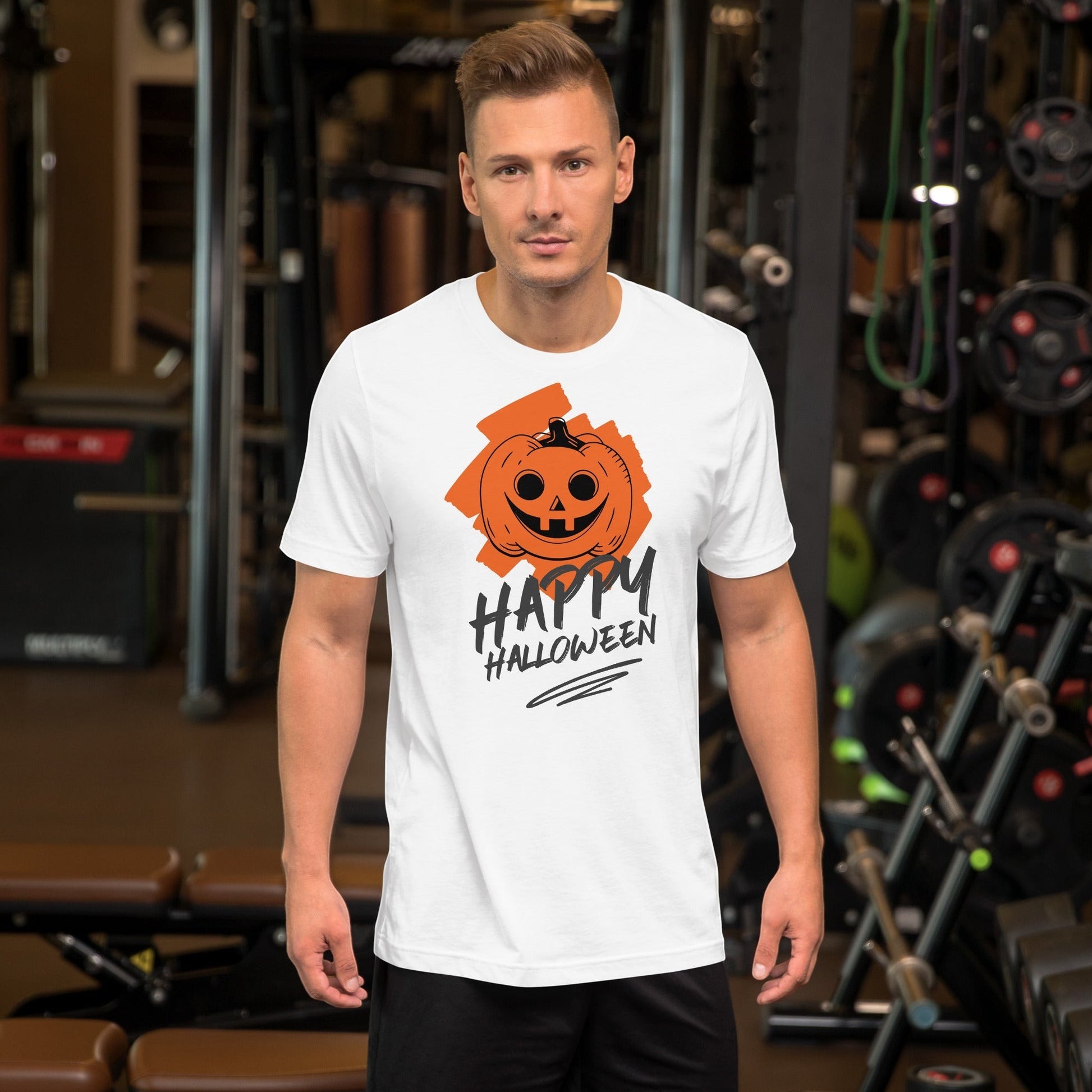 Clothing By Hot Takes Designs white cotton t-shirt with a vintage distressed jack-o'-lantern graphic for Halloween