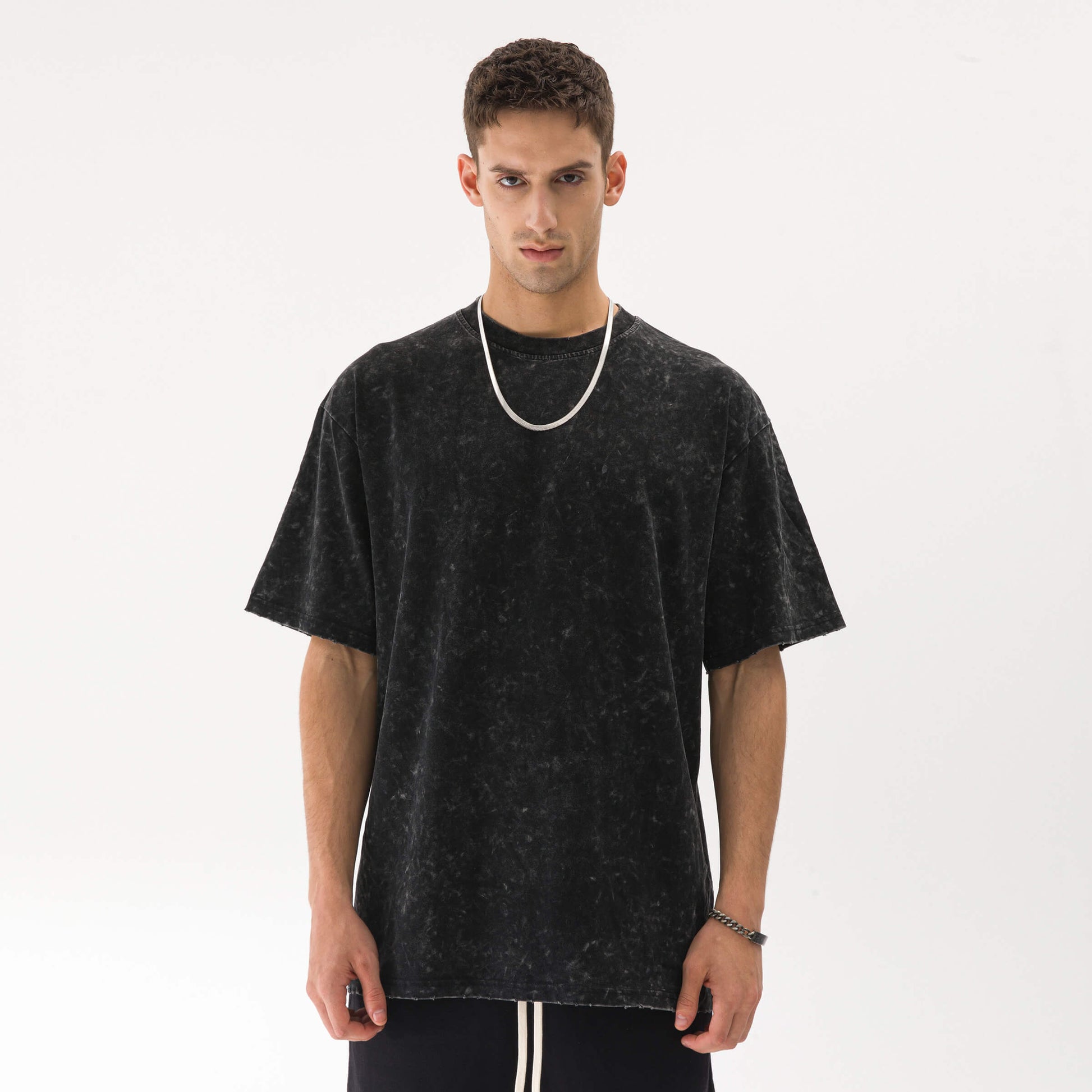 Clothing By Hot Takes Designs oversized black heavyweight cotton tee with a vintage washed, distressed aesthetic.