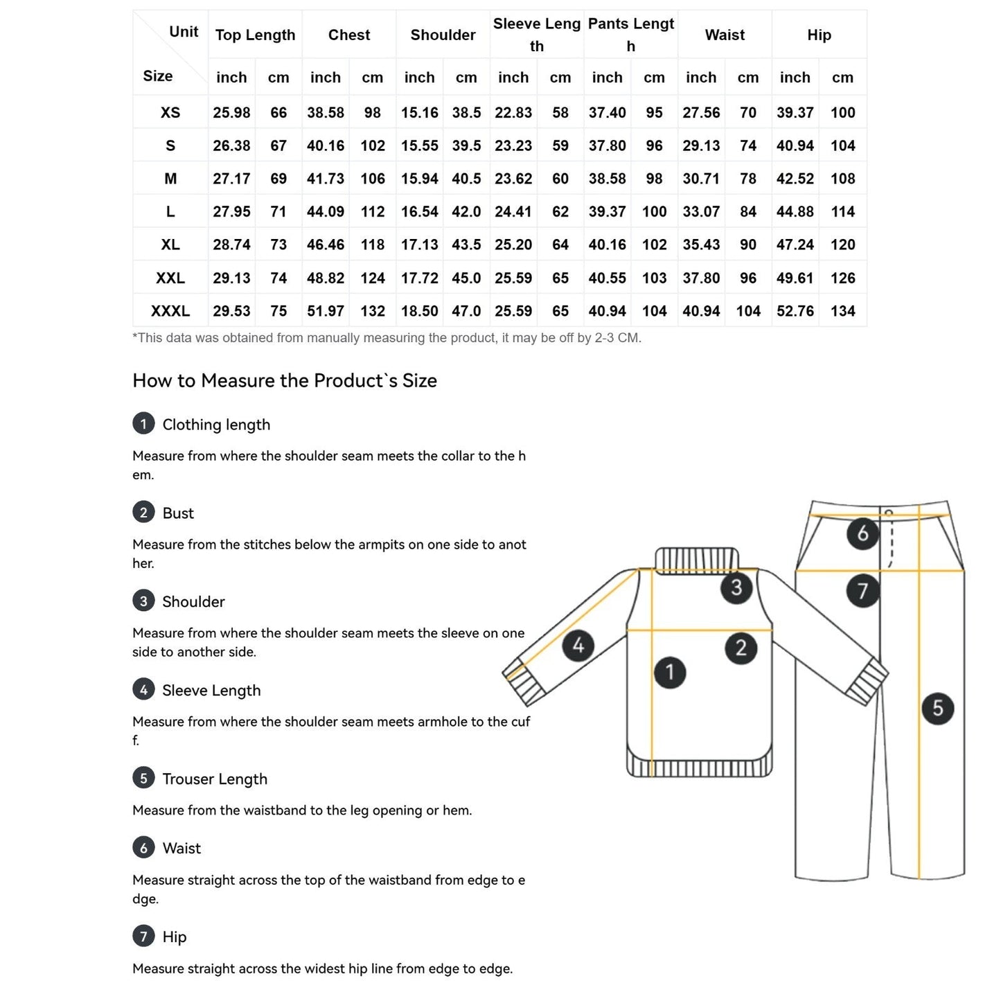 Clothing By Hot Takes Designs size chart for Stray Kids inspired SKZOO pajama set with measurement guide diagram