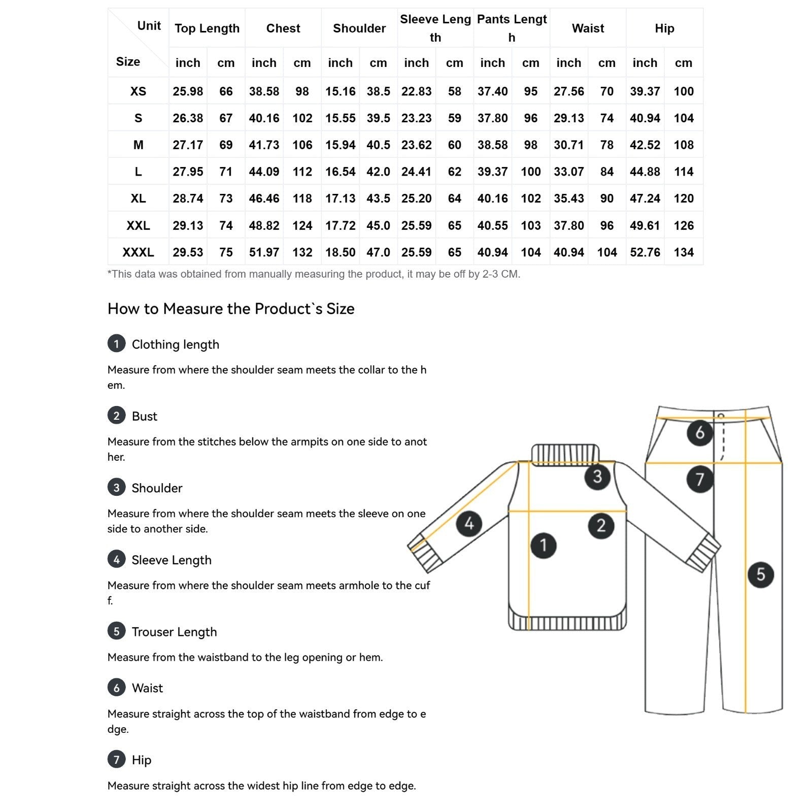 Clothing By Hot Takes Designs size chart for Stray Kids inspired SKZOO pajama set with measurement guide diagram