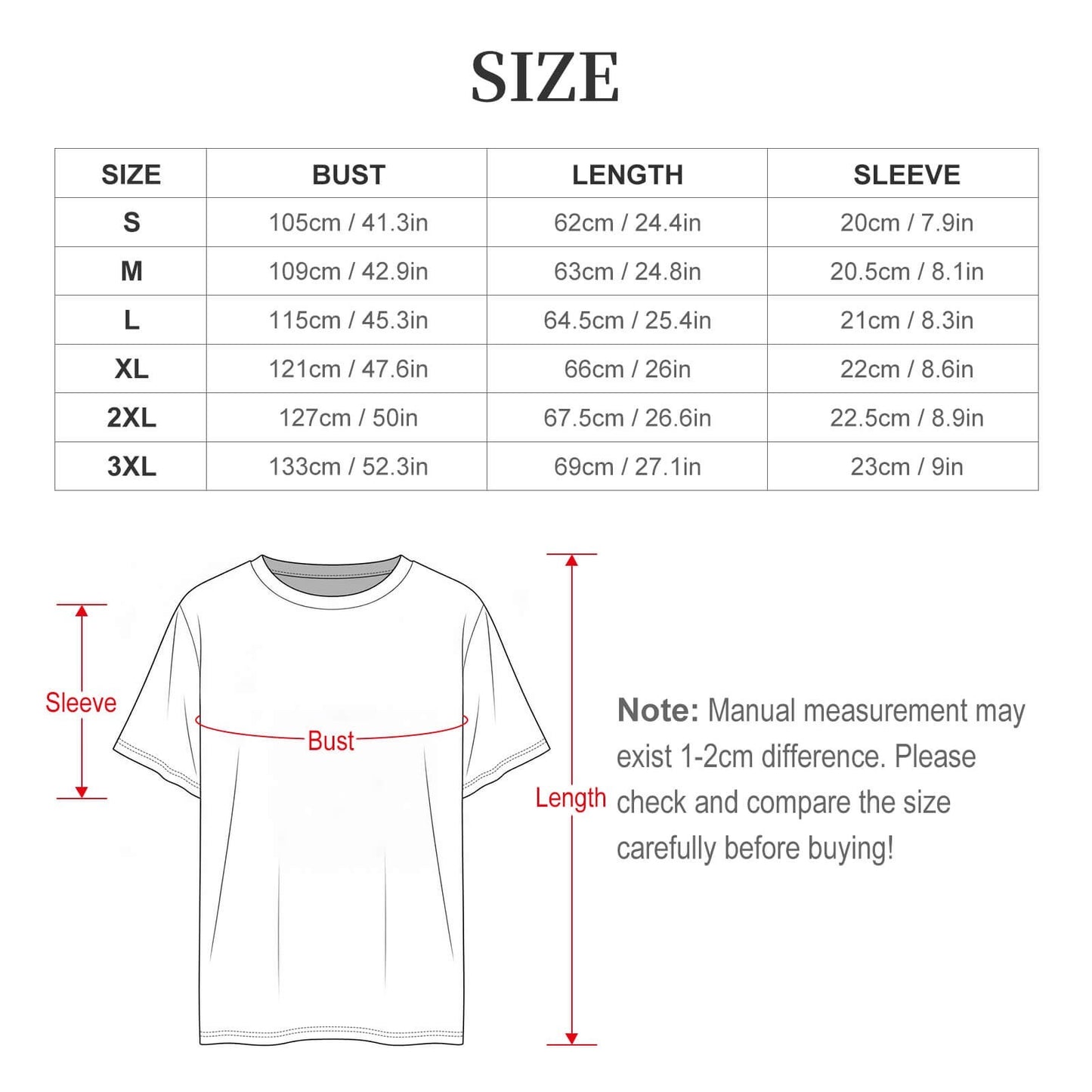 Clothing By Hot Takes Designs size chart for Stray Kids SKZOO pajama set showing bust, length, and sleeve measurements