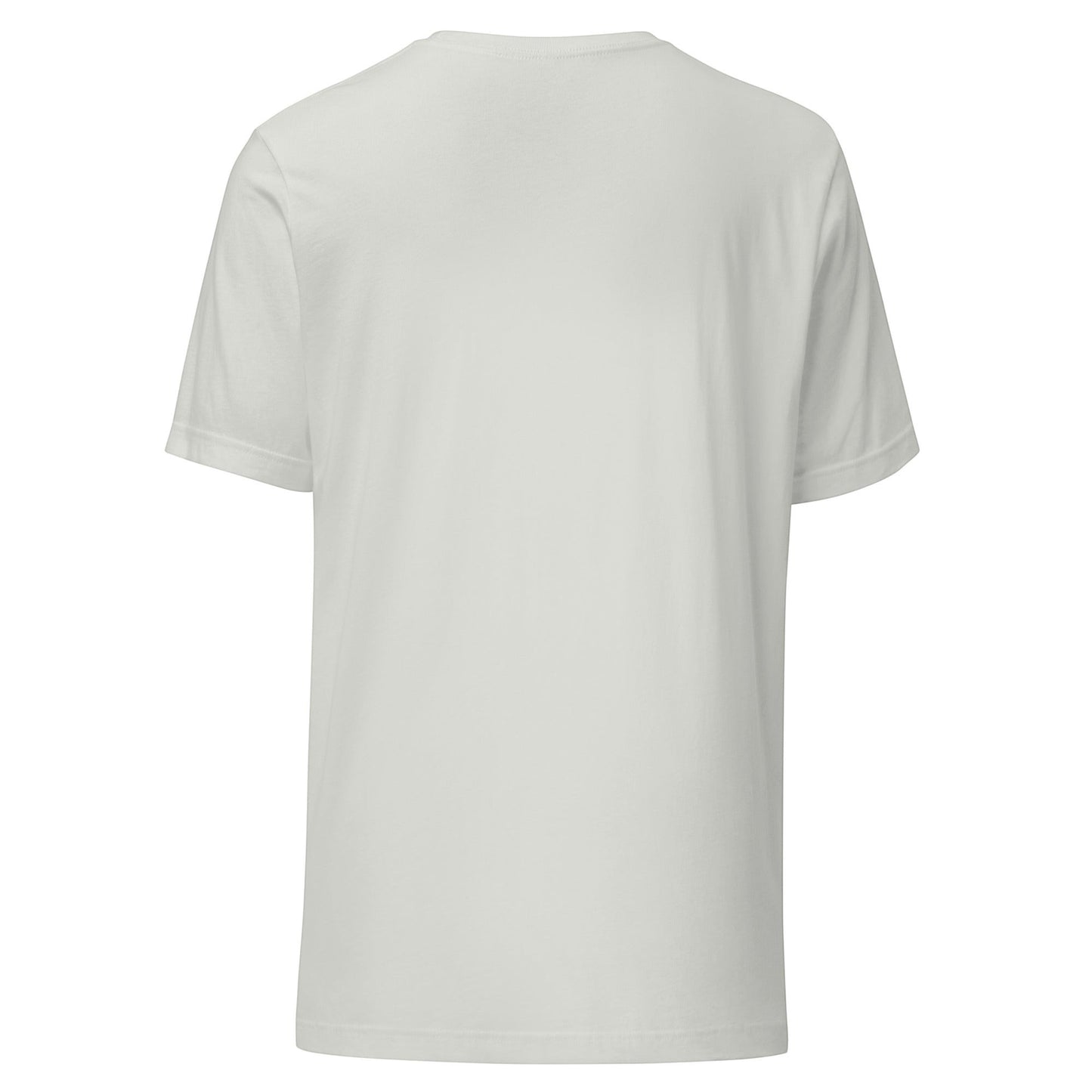 Clothing By Hot Takes Designs plain white unisex cotton t-shirt, back view, showing a simple crew neck and short sleeves.