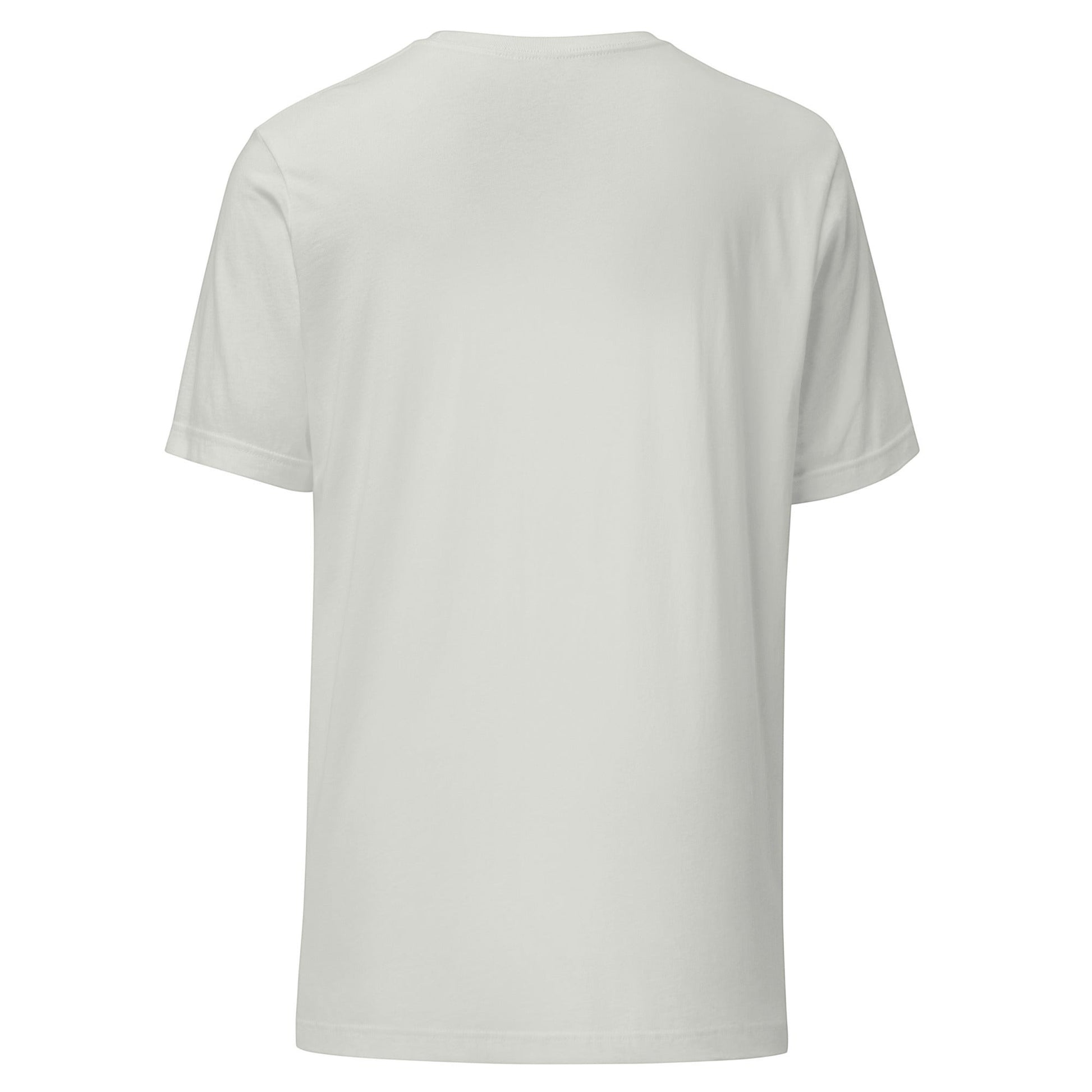 Clothing By Hot Takes Designs plain white unisex cotton t-shirt, back view, showing a simple crew neck and short sleeves.