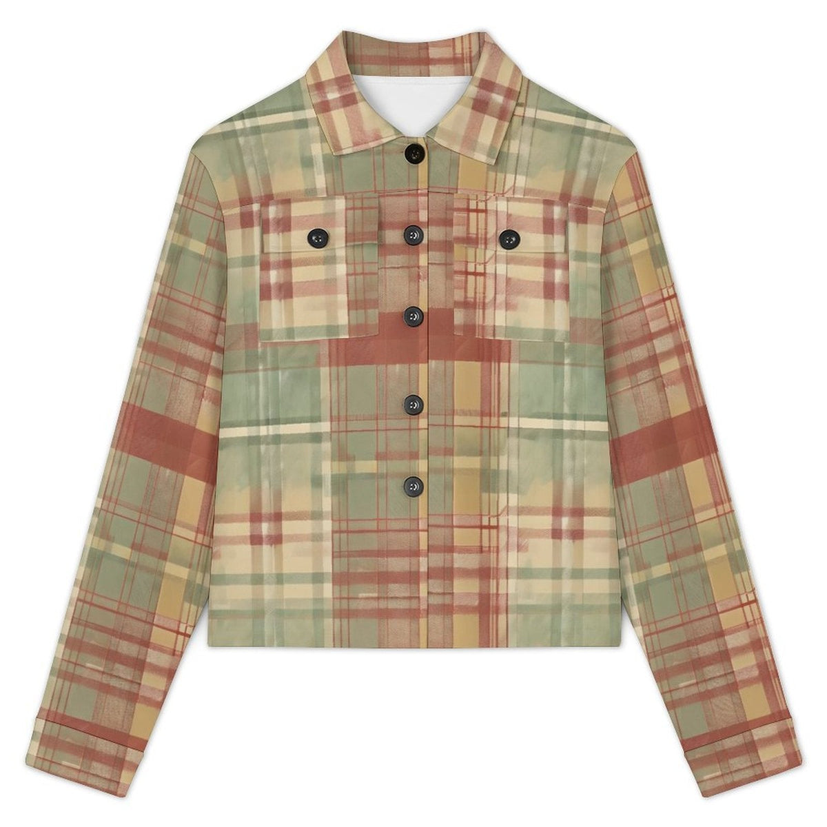 Clothing By Hot Takes Designs sage green plaid button-down shacket in lightweight air layer fabric with chest pockets