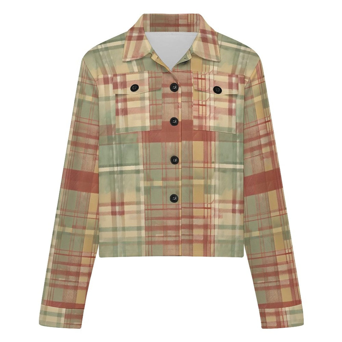 Clothing By Hot Takes Designs sage green plaid button-down shacket in lightweight air layer fabric with chest pockets