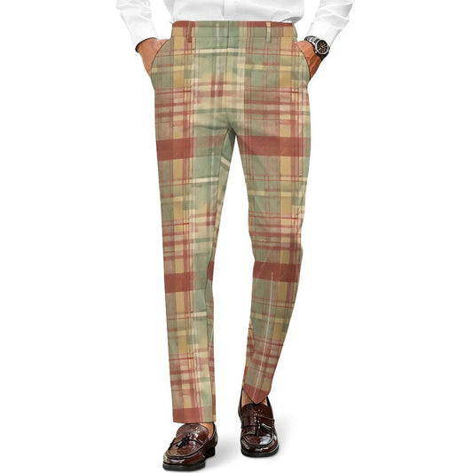 Clothing By Hot Takes Designs sage green plaid tartan trousers with 4-way stretch fabric and a tailored slim fit.